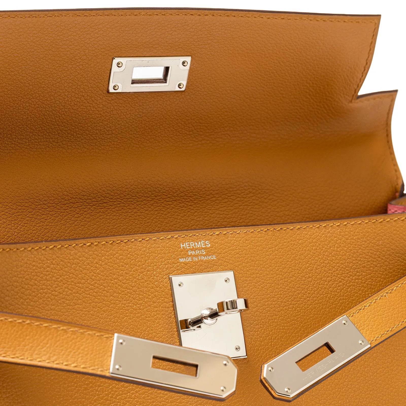 Hermès Kelly 28 Retourne Caramel/Rose D’Ete Evercolor Palladium Hardware