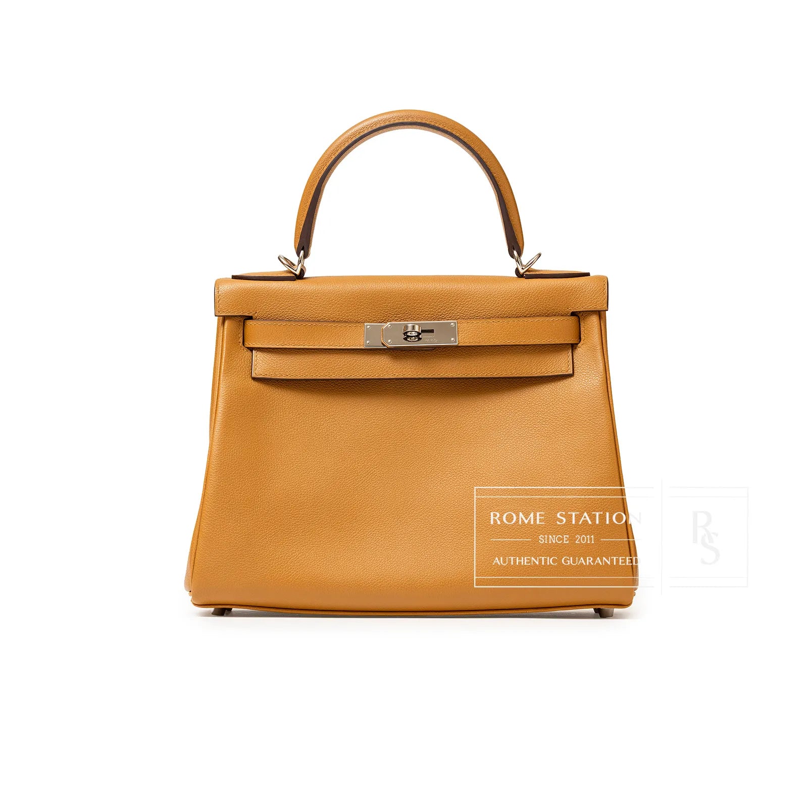 Hermès Kelly 28 Retourne Caramel/Rose D’Ete Evercolor Palladium Hardware