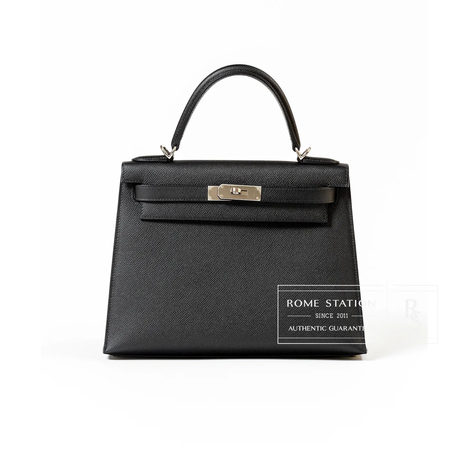Hermès Kelly 28 Sellier Black Epsom Palladium Hardware