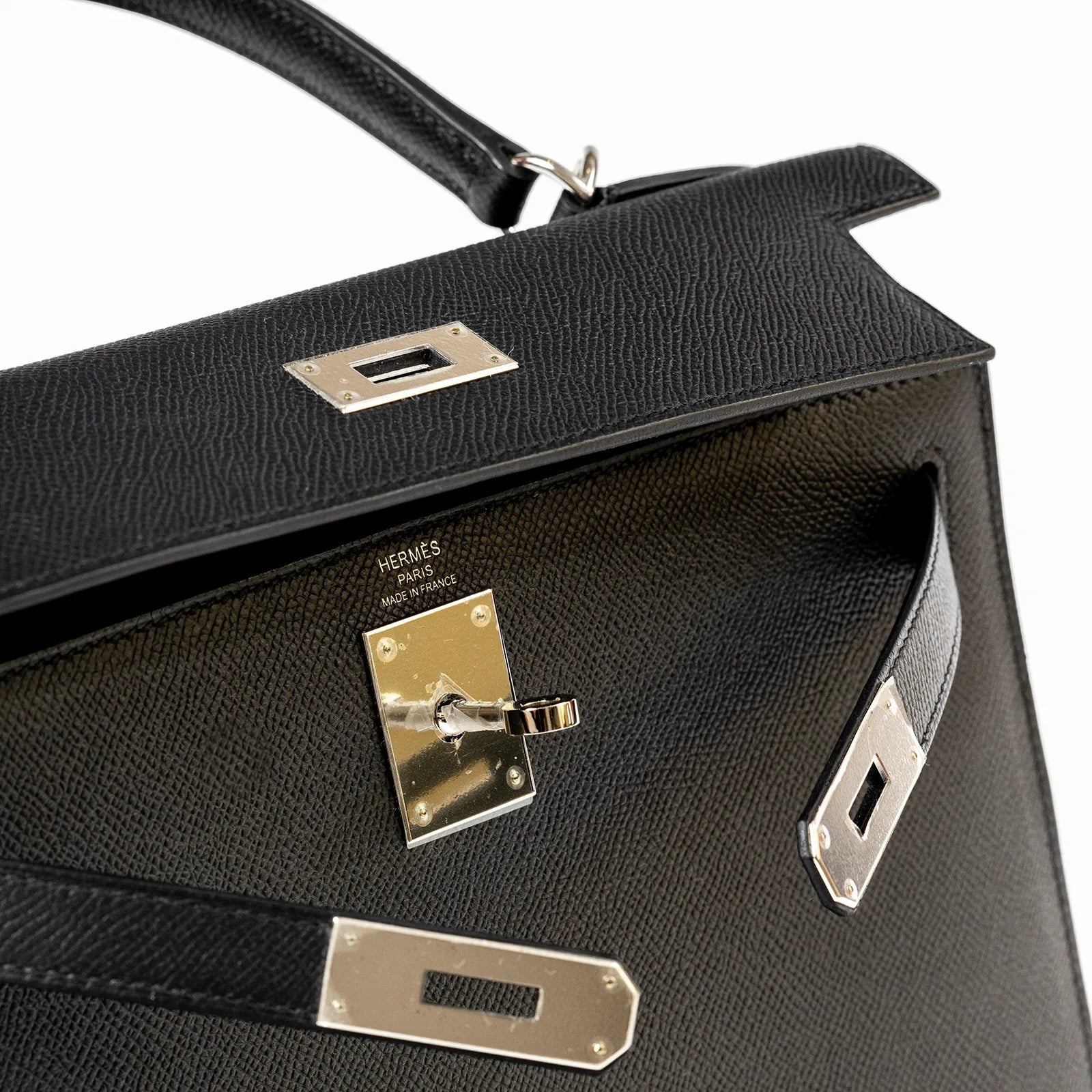 Hermès Kelly 28 Sellier Black Epsom Palladium Hardware