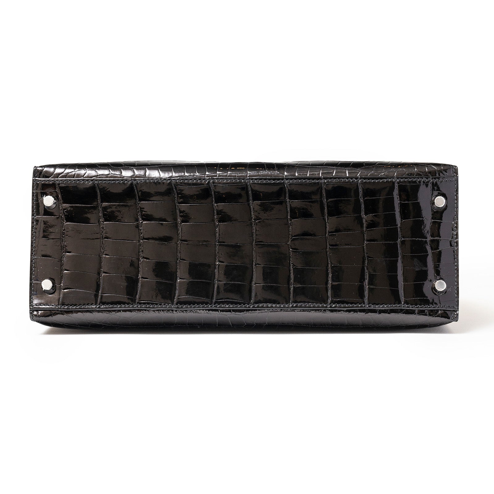 Hermès Kelly 32 Sellier Black Shiny Niloticus Crocodile Palladium Hardware
