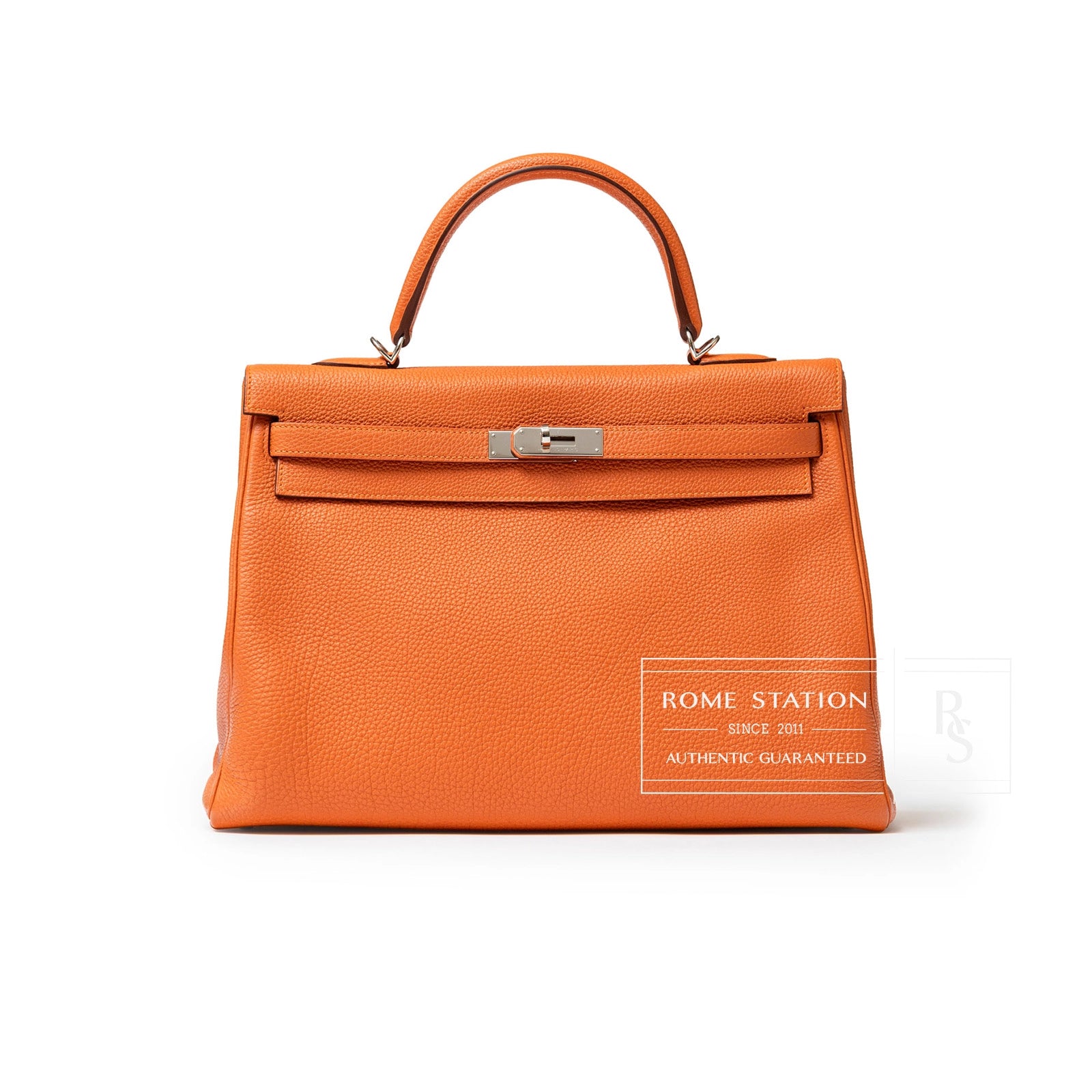 Hermès Kelly 35 Orange Togo Palladium Hardware - Front