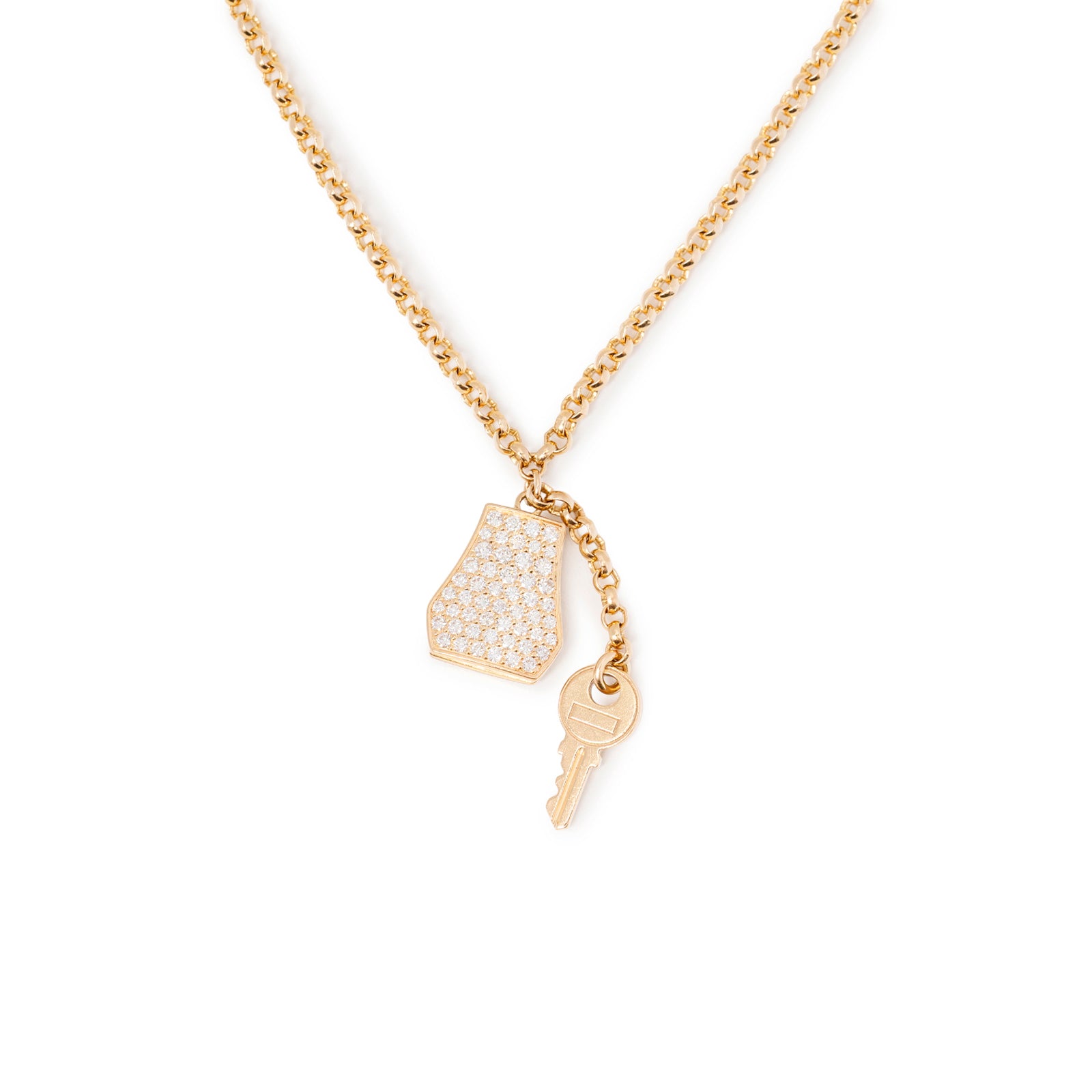 Close-up of Hermès Kelly Clochette Bracelet 18K Rose Gold Diamonds with key charm and fine chain detail