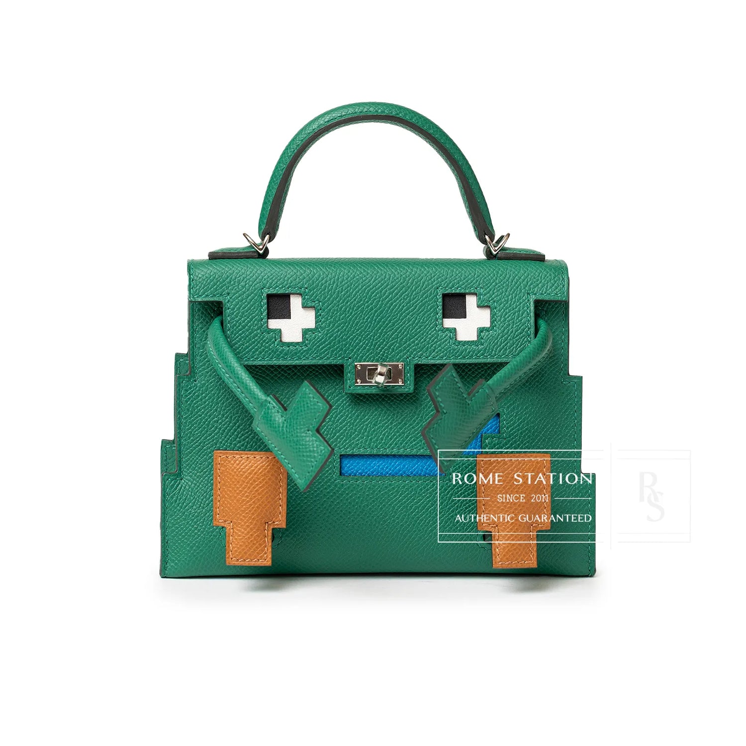 Hermès Kelly Dole Picto Vertigo /Gold/Zanzibar/Misty Epsom Palladium Hardware with a top handle.