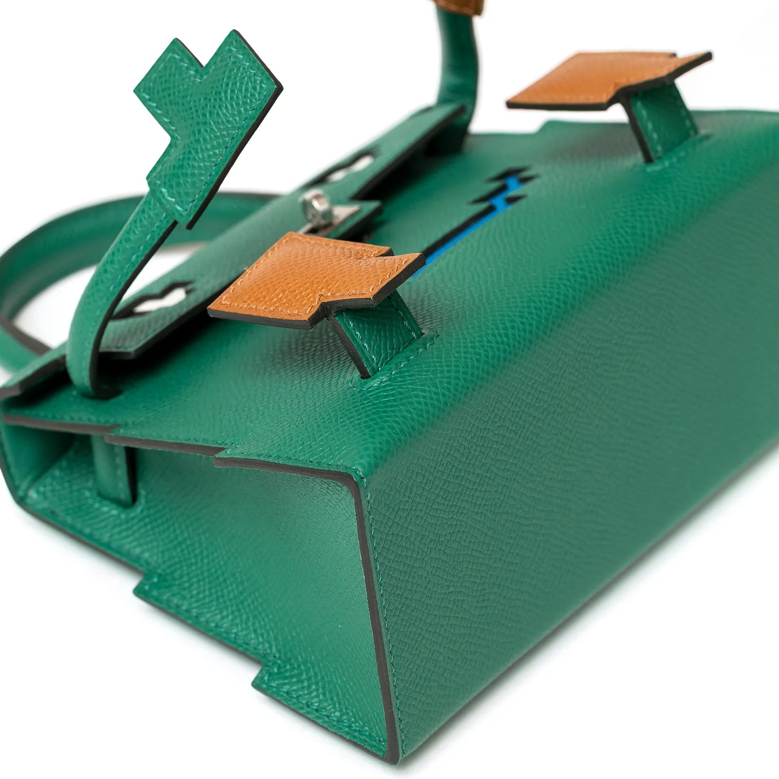 Hermès Kelly Dole Picto Vertigo /Gold/Zanzibar/Misty Epsom Palladium Hardware bag with unique angled handles