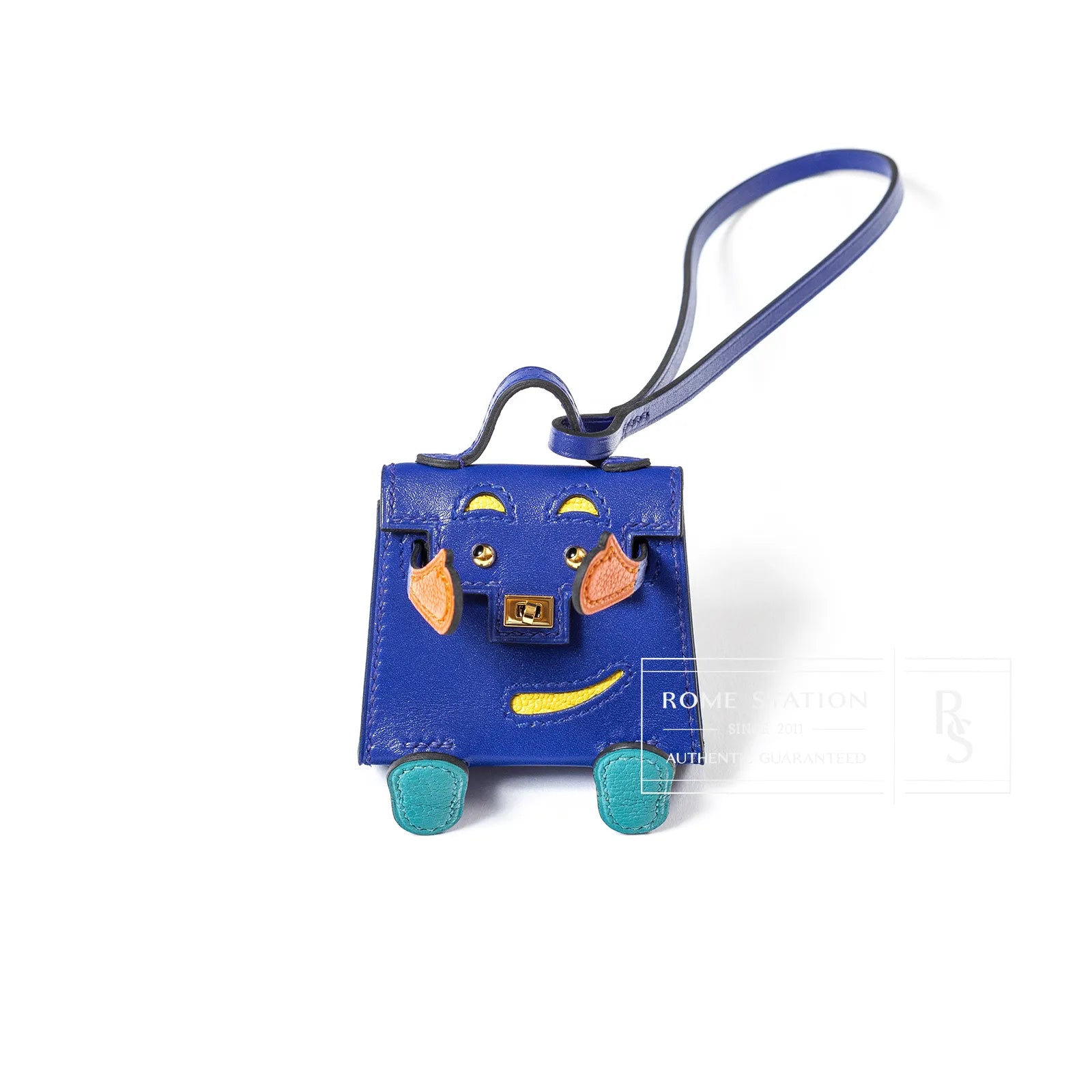 Hermès Kelly Doll Bag Charm Blue Electric/Org/Jaune/Vert Tadelakt Gold Hardware