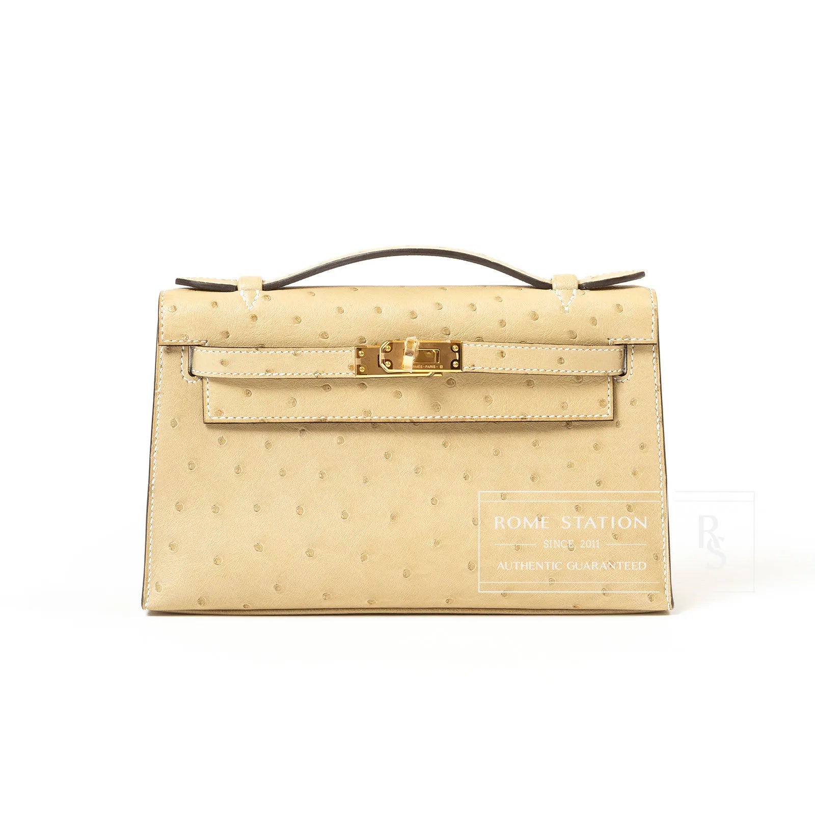 Hermès Kelly Pochette Trench Ostrich Gold Hardware