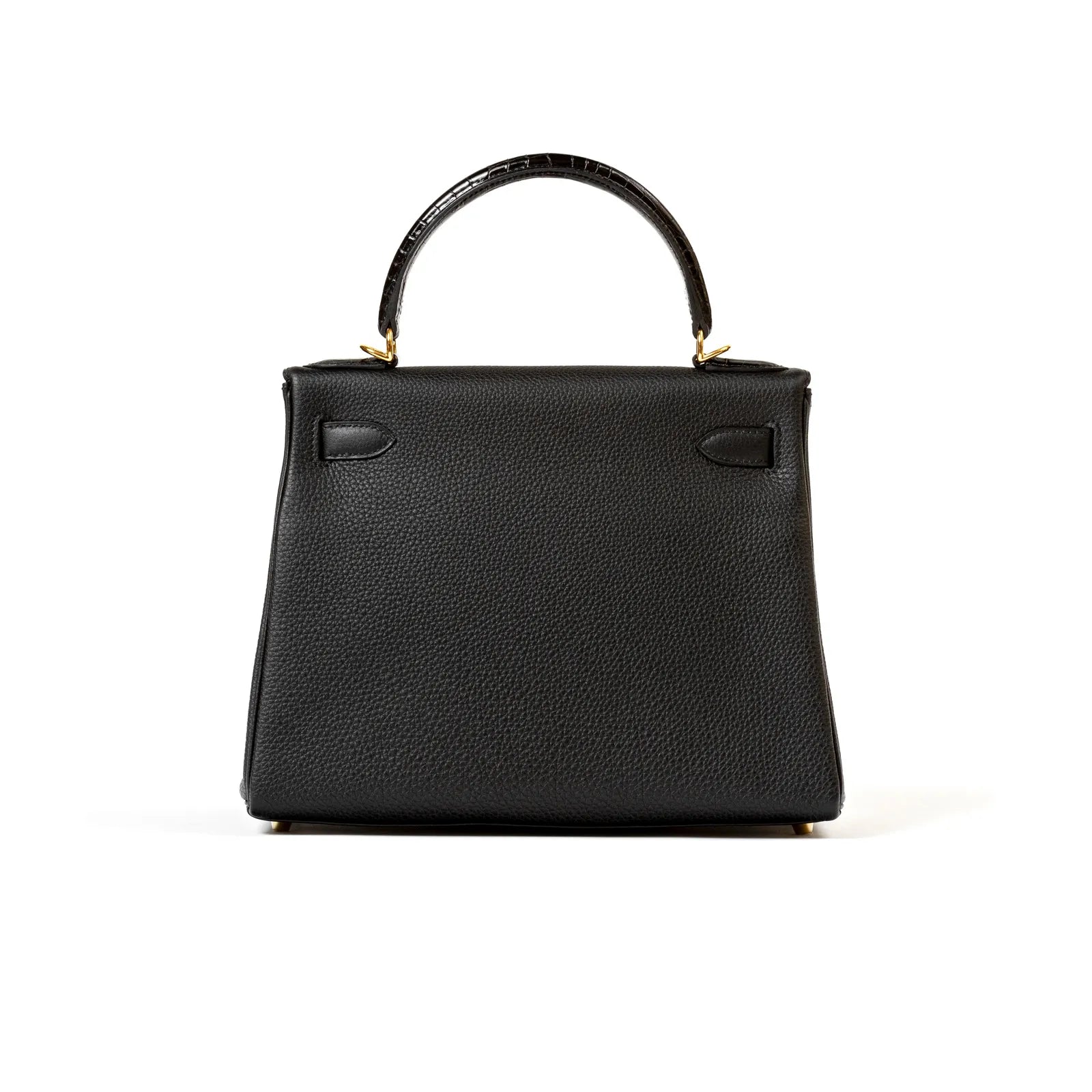 Hermès Kelly Retourne 28 Black Togo and Matte Porosus Crocodile Touch Gold Hardware