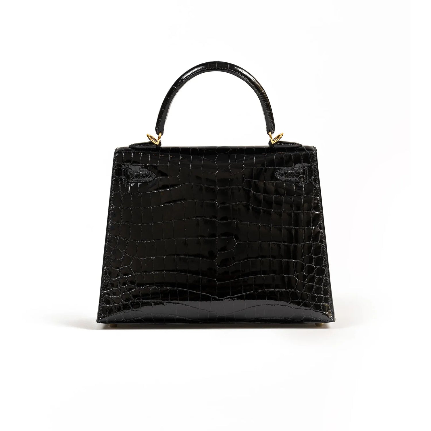 Hermès Kelly 25 Sellier Black Shiny Niloticus Crocodile Gold Hardware