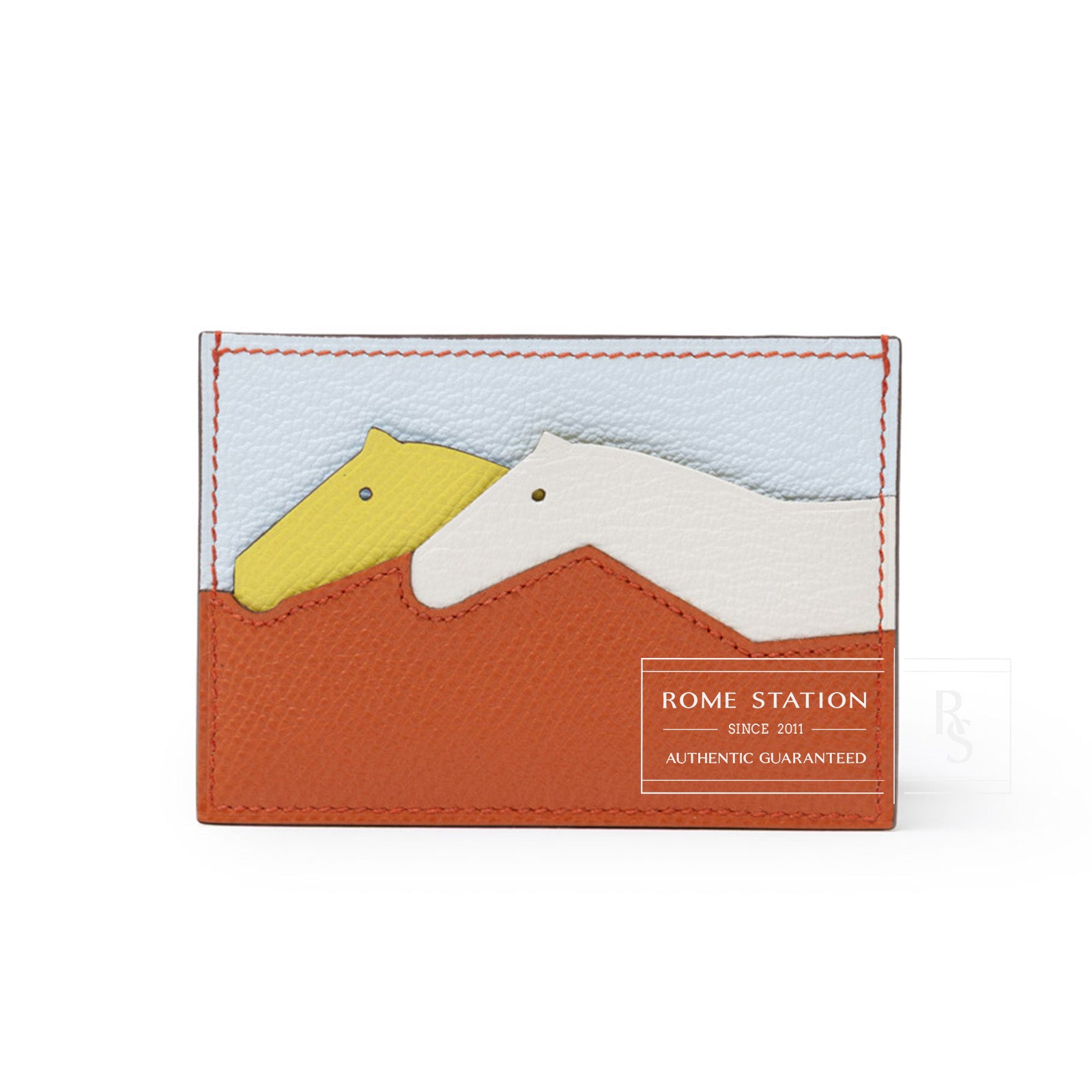 Hermès Les Petis Chevaux Card Holder Terre Bautte/Lime/Bleu/Brume Nata Epsom/Chevre Mysore - Front