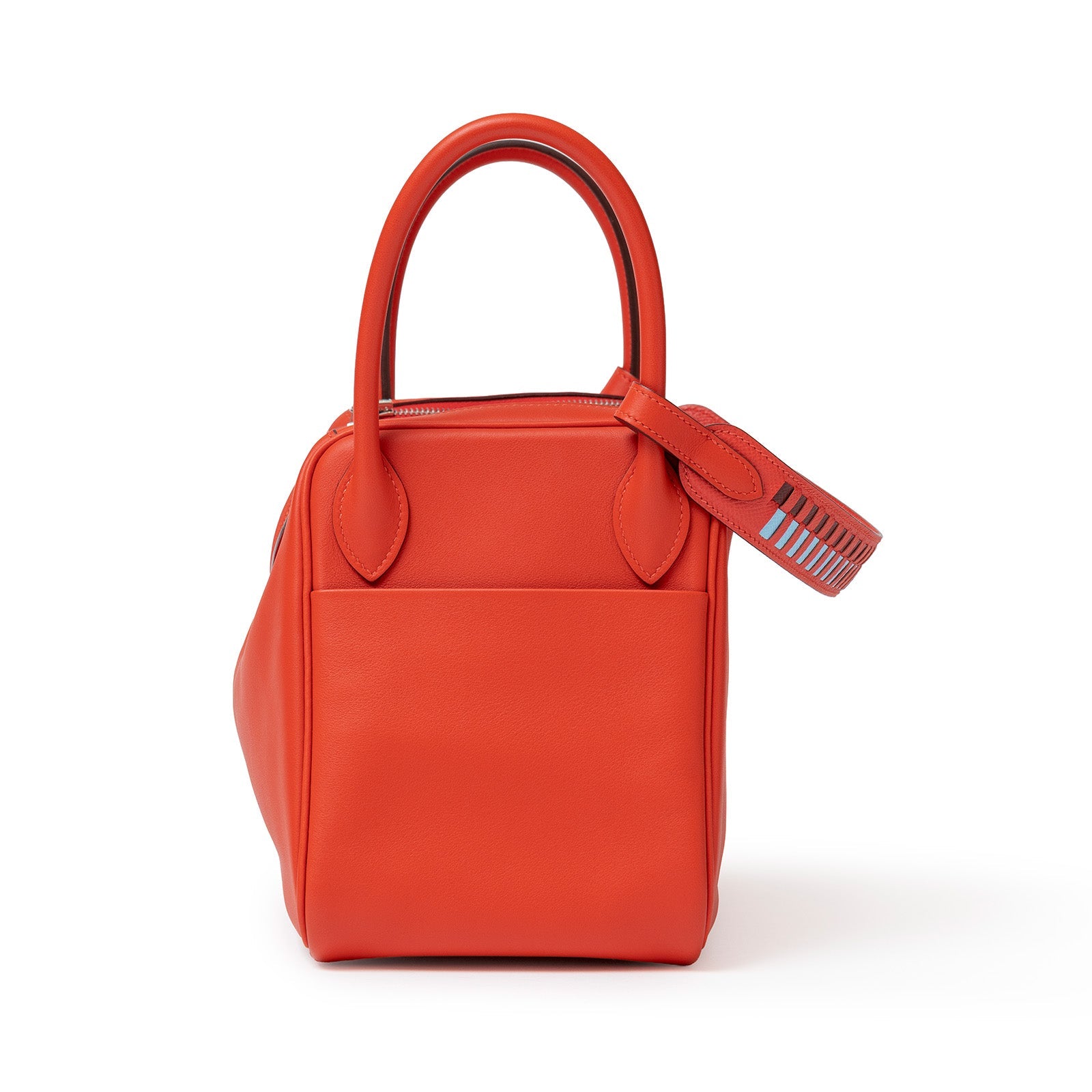 Hermès Lindy 30 Tressage Capucine/Celeste/Rouge H Swift and Epsom Palladium Hardware