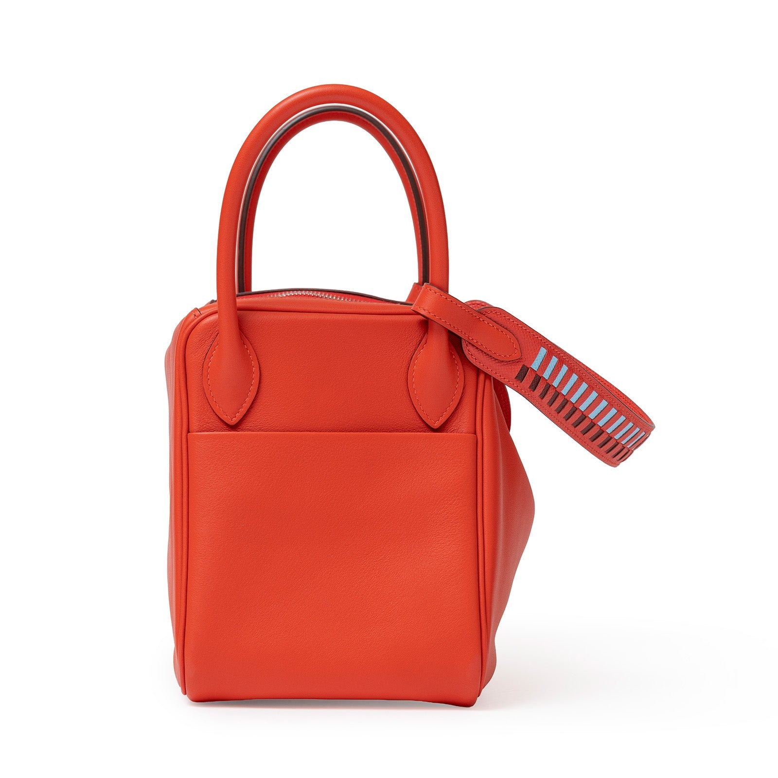 Hermès Lindy 30 Tressage Capucine/Celeste/Rouge H Swift and Epsom Palladium Hardware