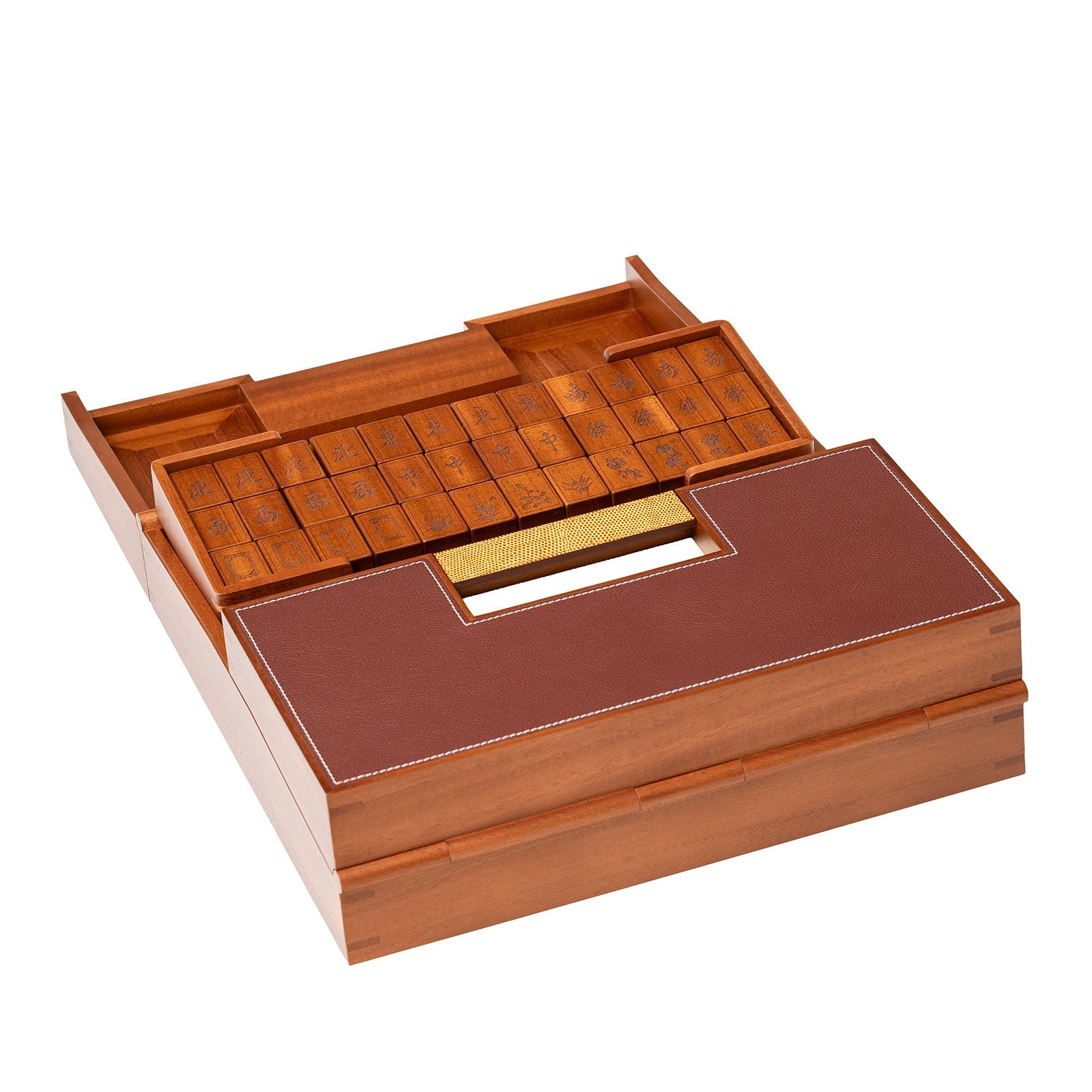 Hermès Macao Mah-Jong game Set Solid Natural Mahogany/Lizard Rouge H/Jaune Palladium Hardware