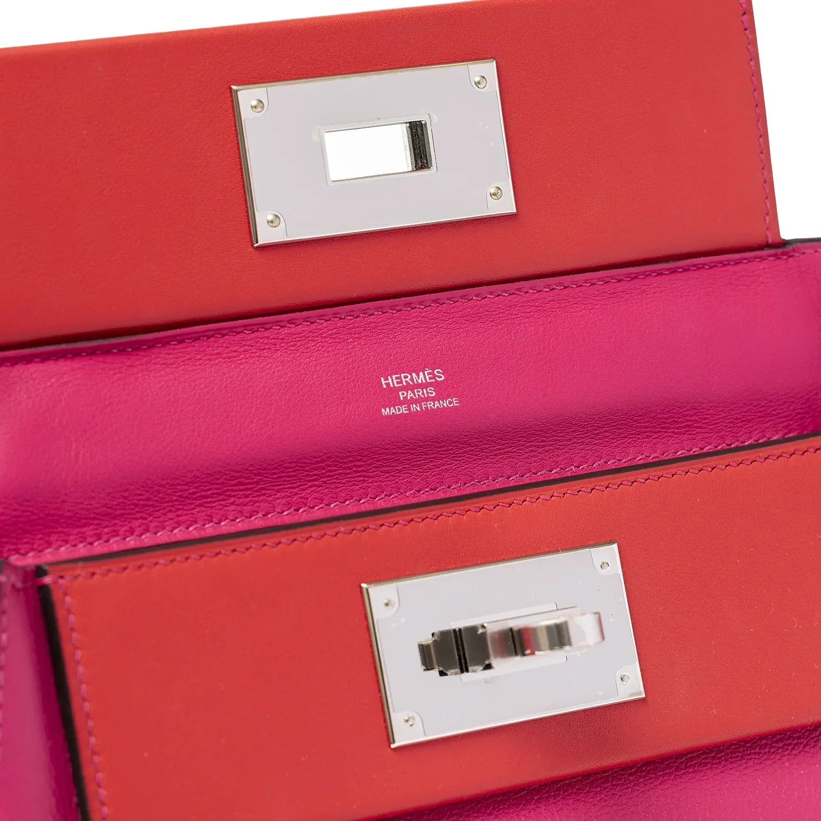 Hermès Mini 24/24 21 Rose Mexico/Rouge De Coeur Evercolor and Swift Palladium Hardware