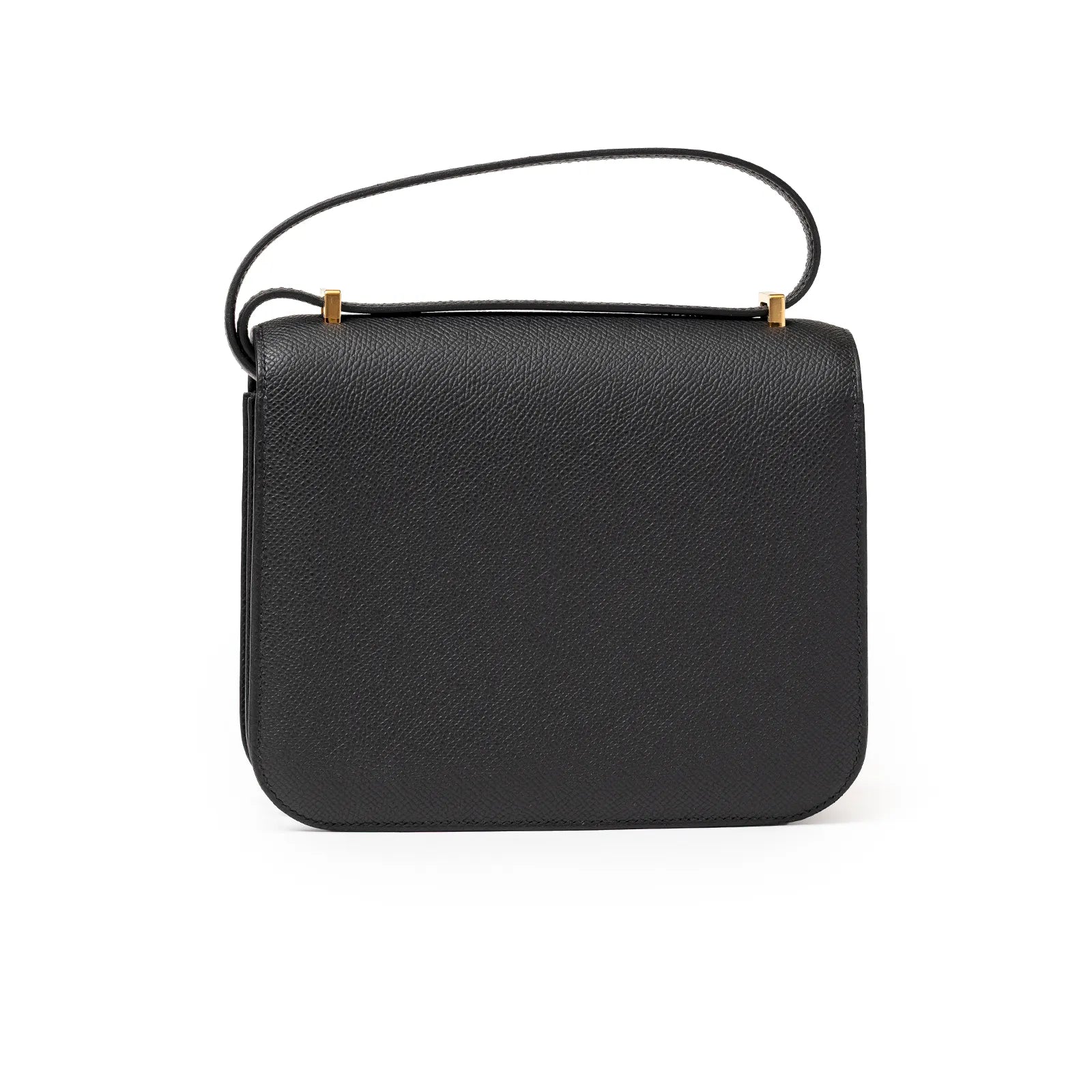 Back view of Hermès Mini Constance 18 Black Epsom Gold Hardware leather bag with slim strap detail