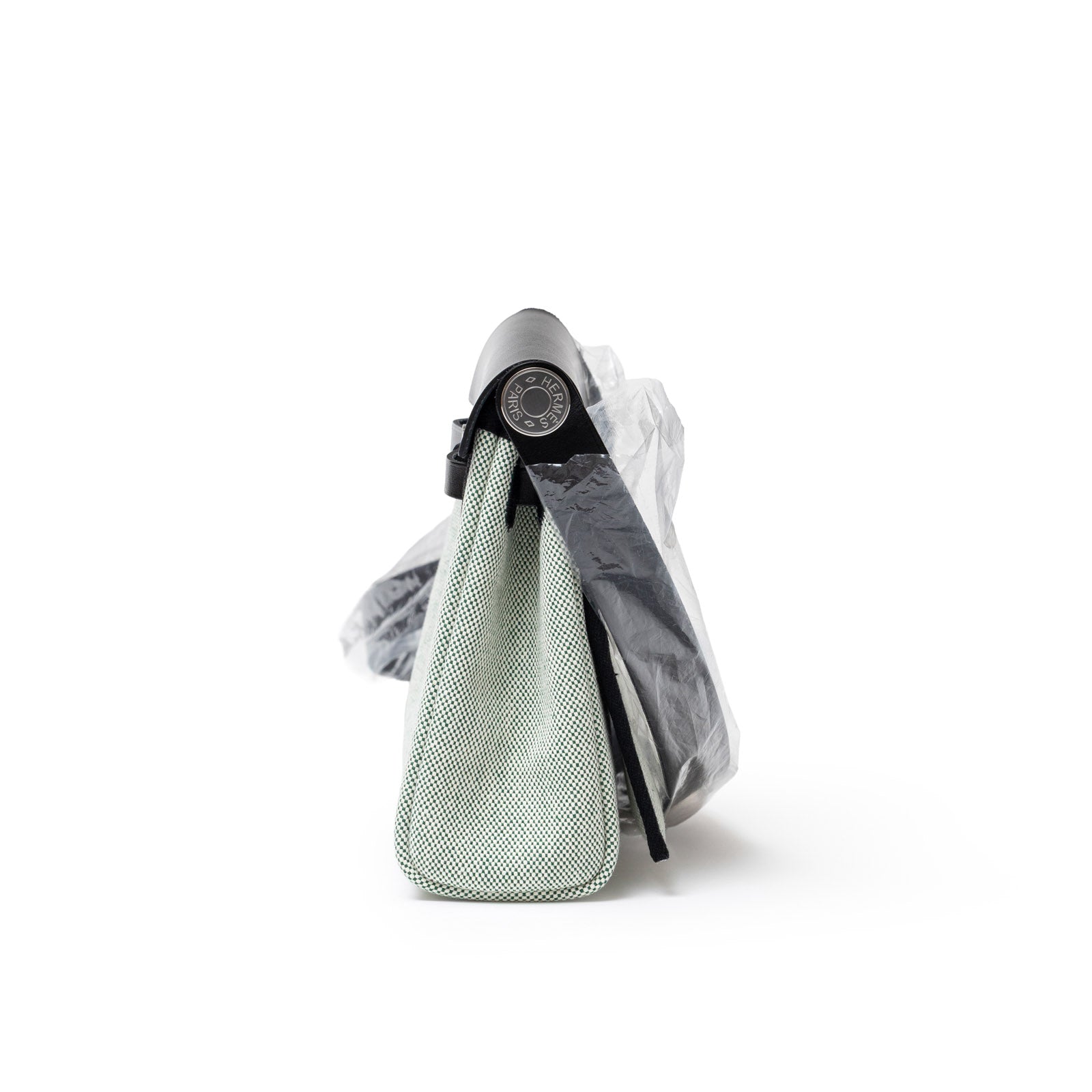 Hermès Mini Herbag Zip 20 Black Ecru/Vert Moyen Toile Palladium Hardware - Side Right