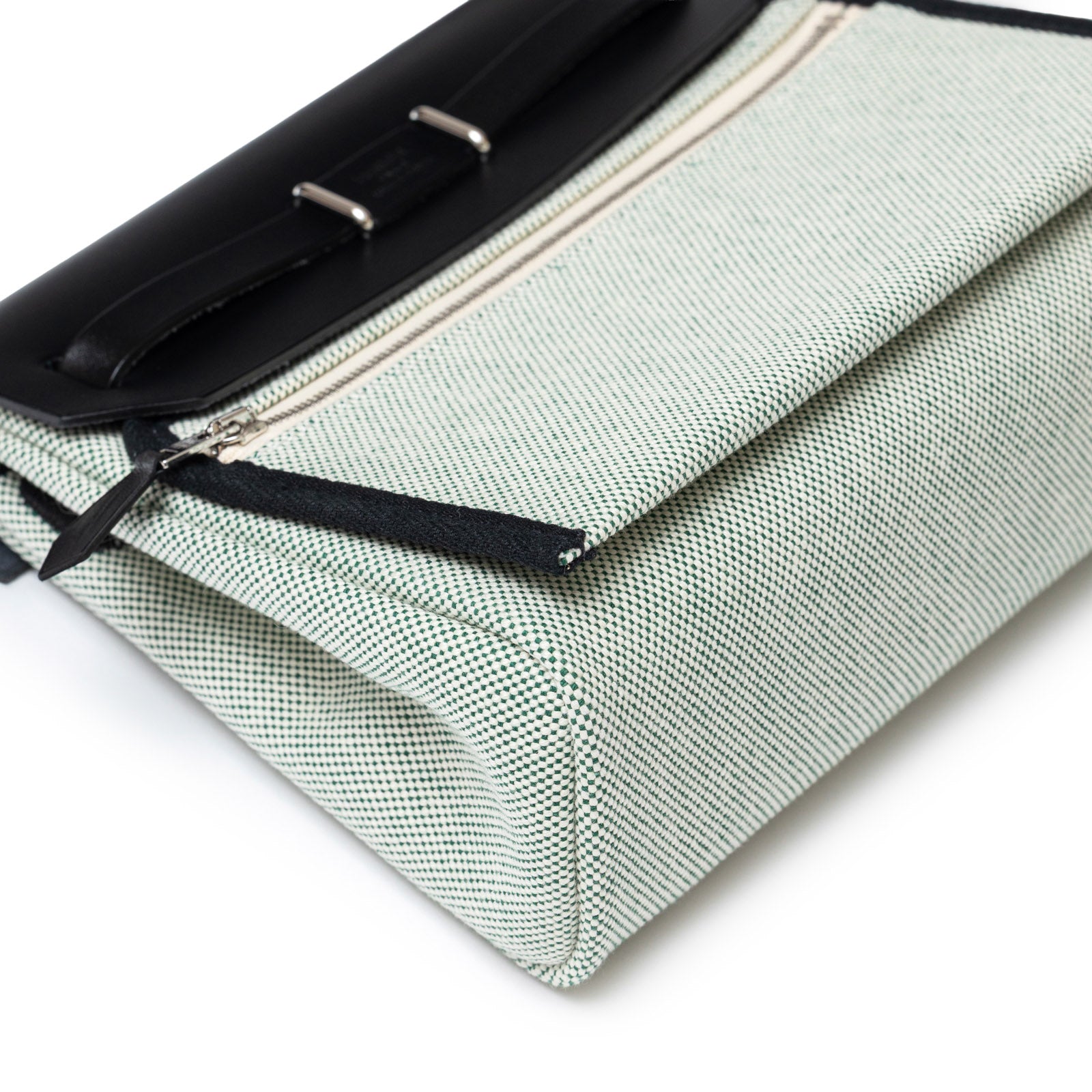 Hermès Mini Herbag Zip 20 Black Ecru/Vert Moyen Toile Palladium Hardware - Back Corner Left