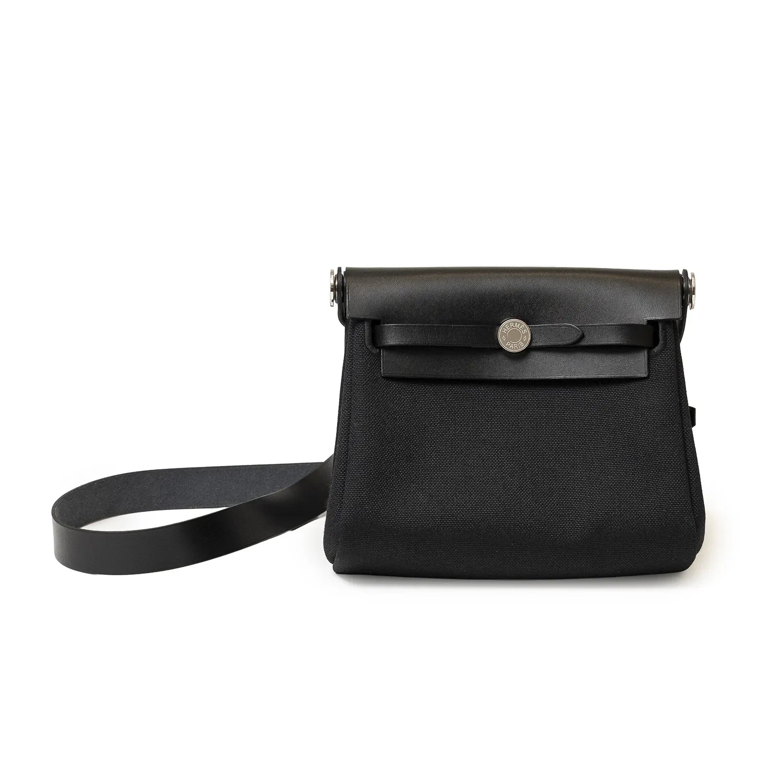 Hermès Mini Herbag Zip 20 Black Toile and Vache Hunter Palladium Hardware