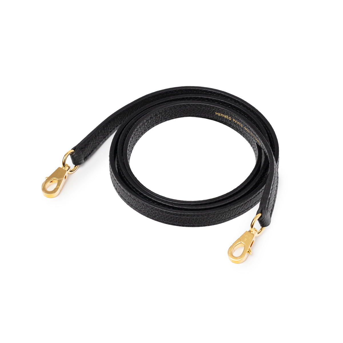 Detachable black leather strap with gold clasps for Hermès Mini Kelly II Sellier 20 Black Epsom Gold Hardware