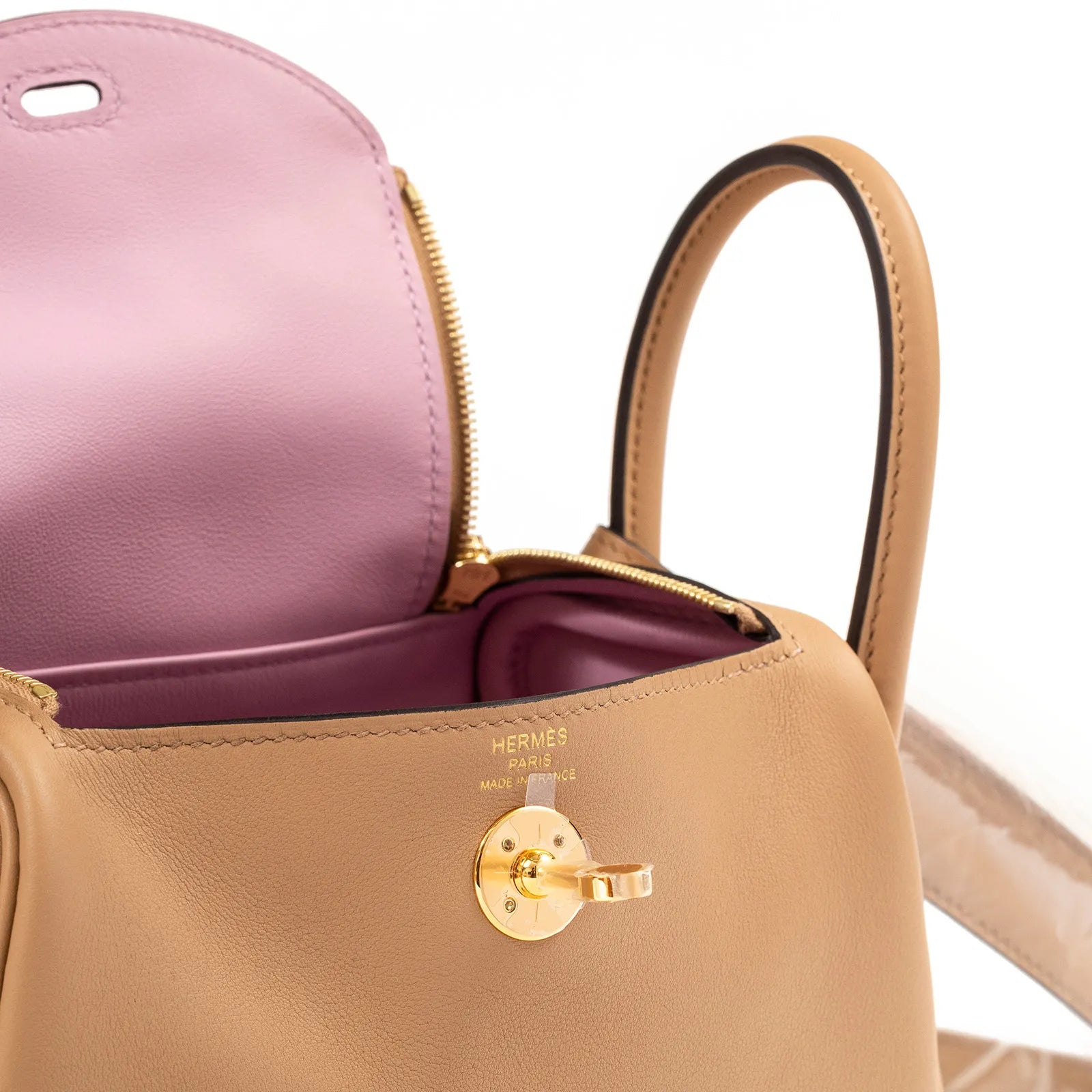 Hermès Mini Lindy I Chai/Mauve Sylvestre Swift Gold Hardware