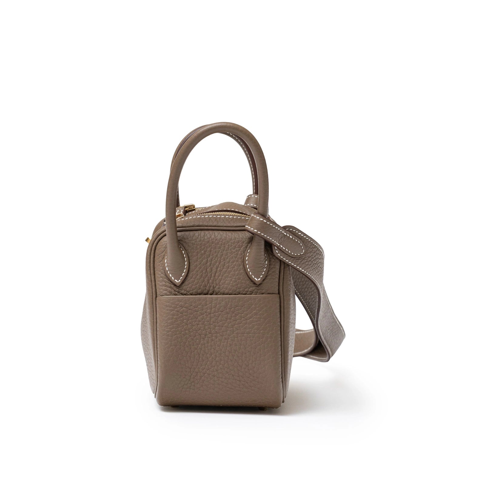 Hermès Mini Lindy I Etoupe Clemence Gold Hardware - Side Right