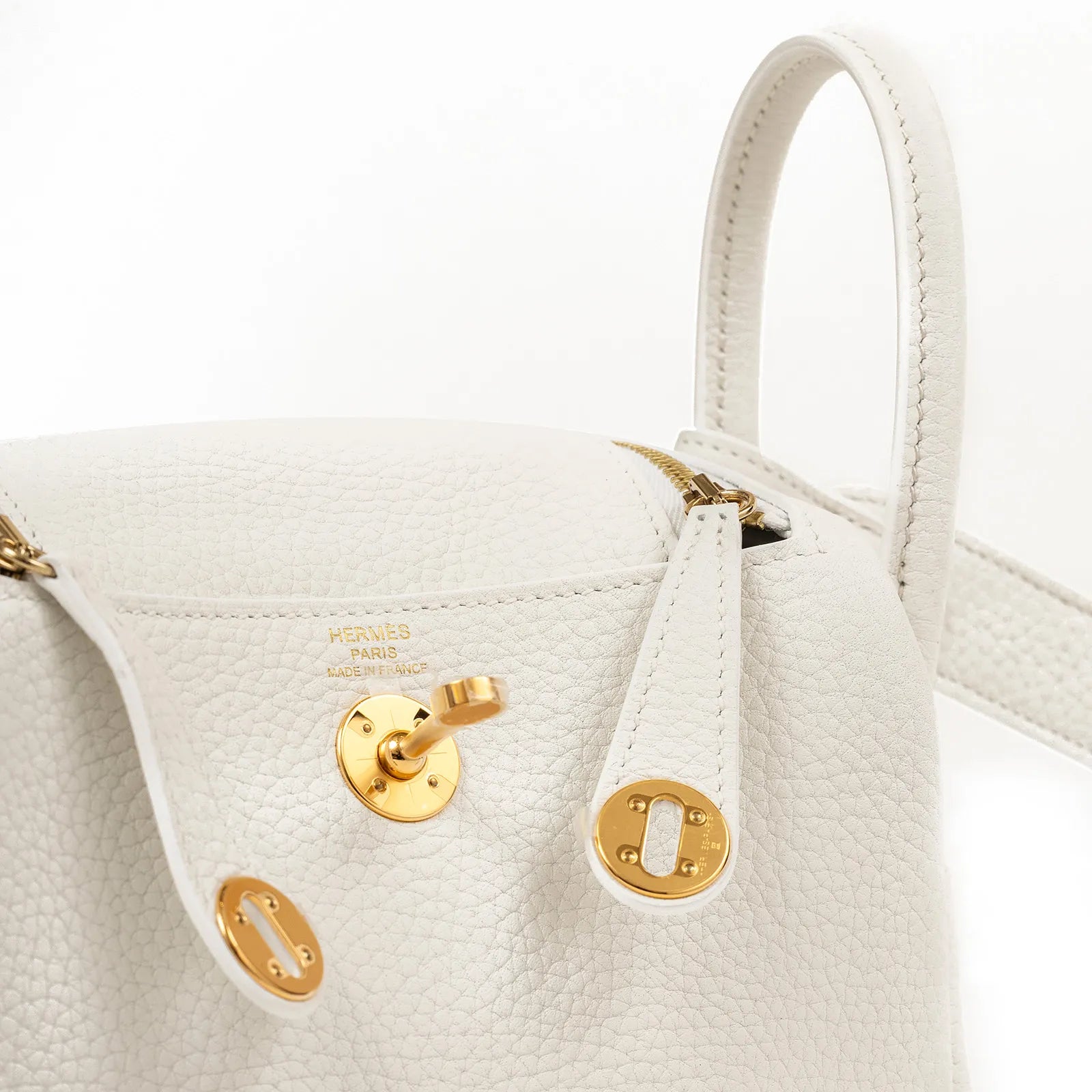 Hermès Mini Lindy I New White Clemence Gold Hardware