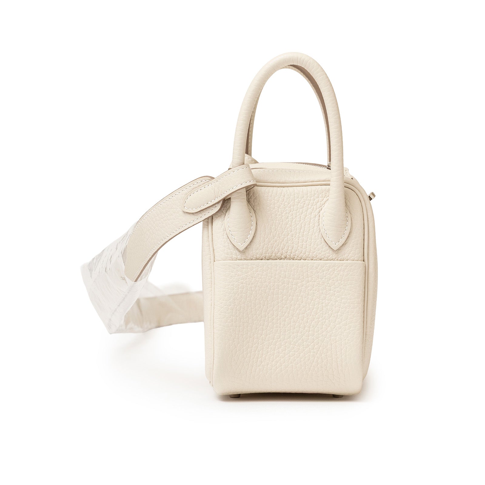 Hermès Mini Lindy II Craie Clemence Palladium Hardware