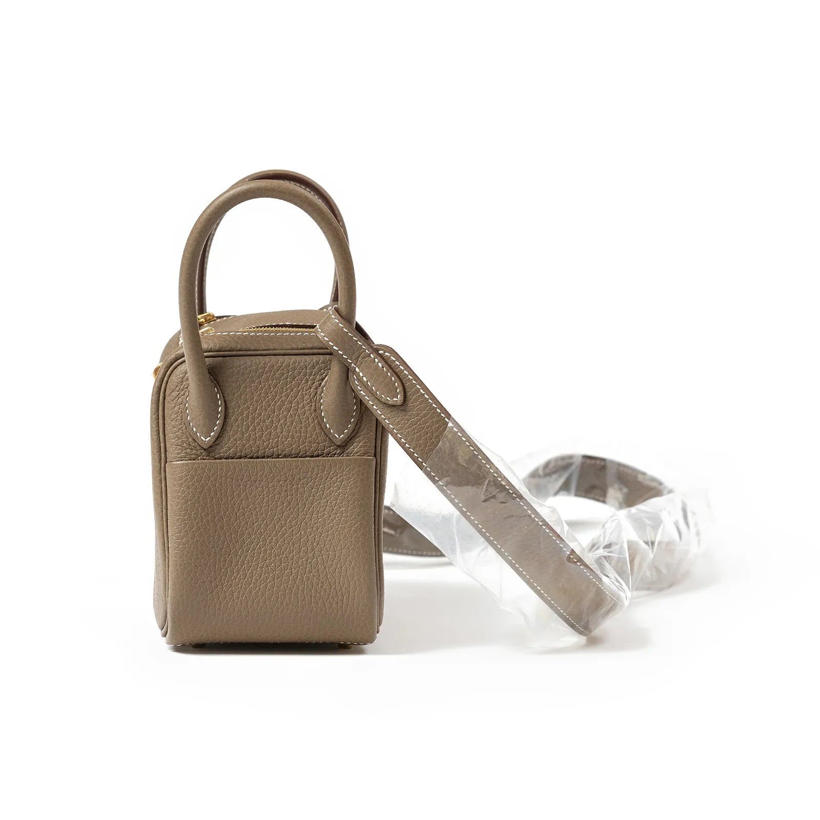 Hermès Mini Lindy II Etoupe Clemence Gold Hardware