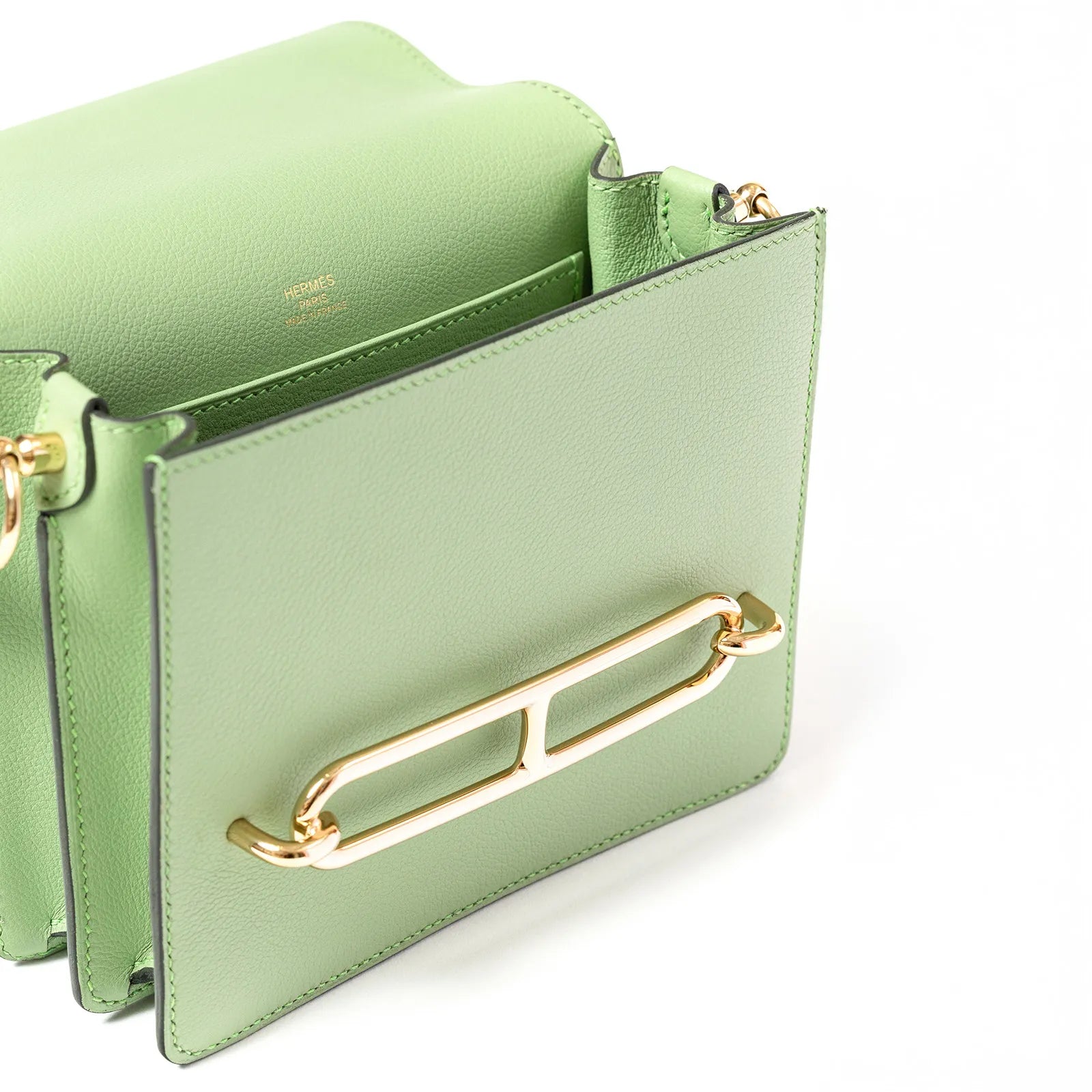 Hermès Mini Roulis Vert Criquet Evercolor Gold Hardware