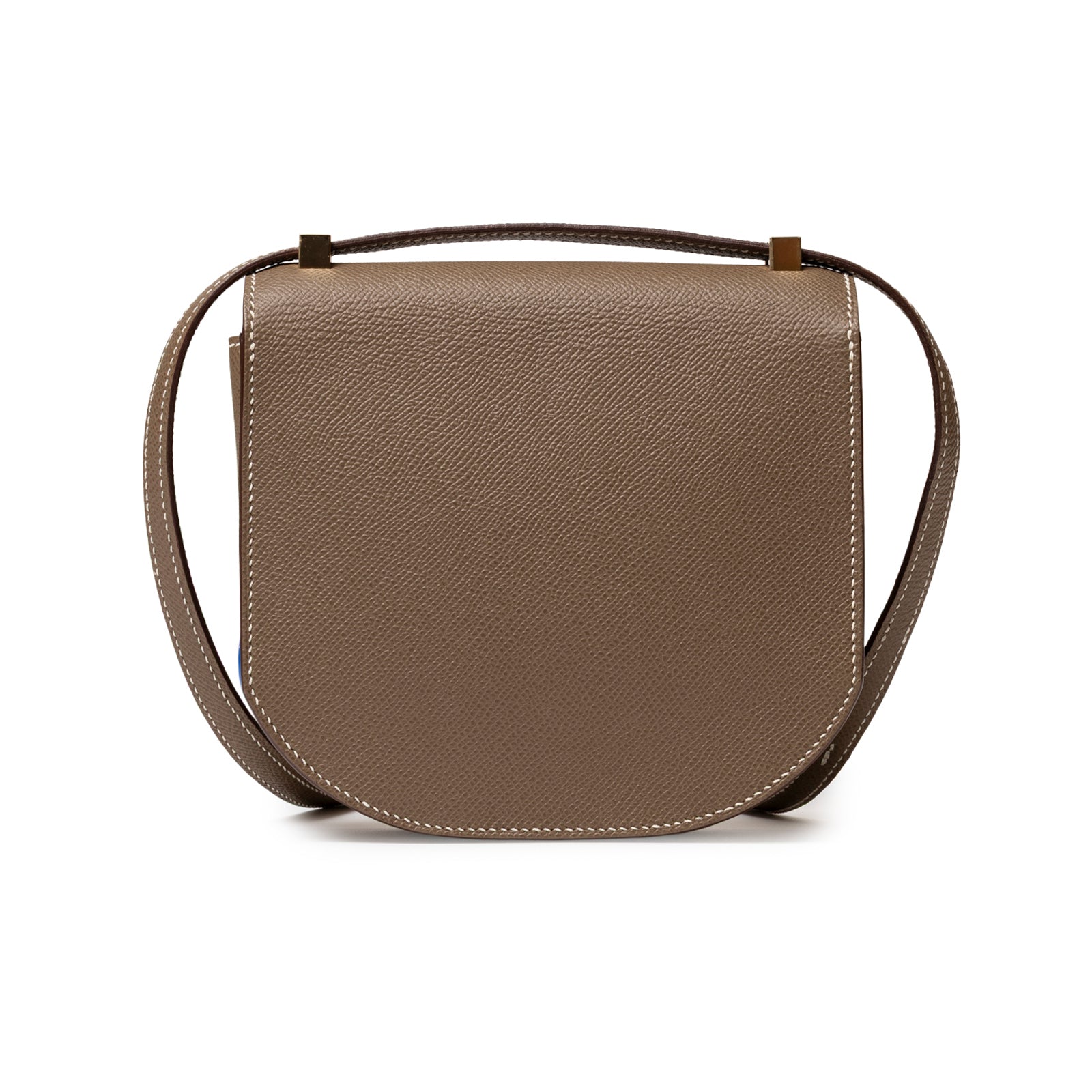 Back view of Hermès Mosaique Au 24-17 Etoupe Epsom Permabrass Hardware showing smooth textured leather and strap detail