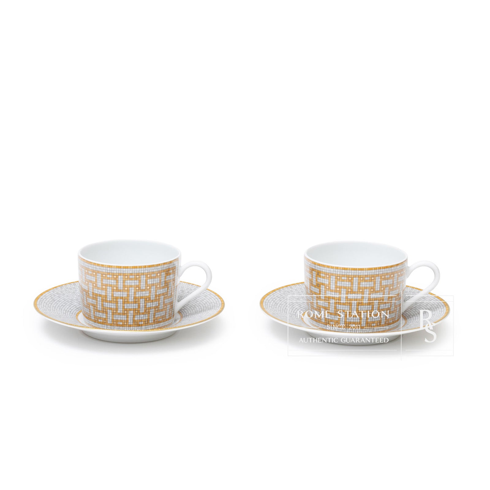 Hermès Mosaique au 24 Gold Tea Cup Set of Two - Front