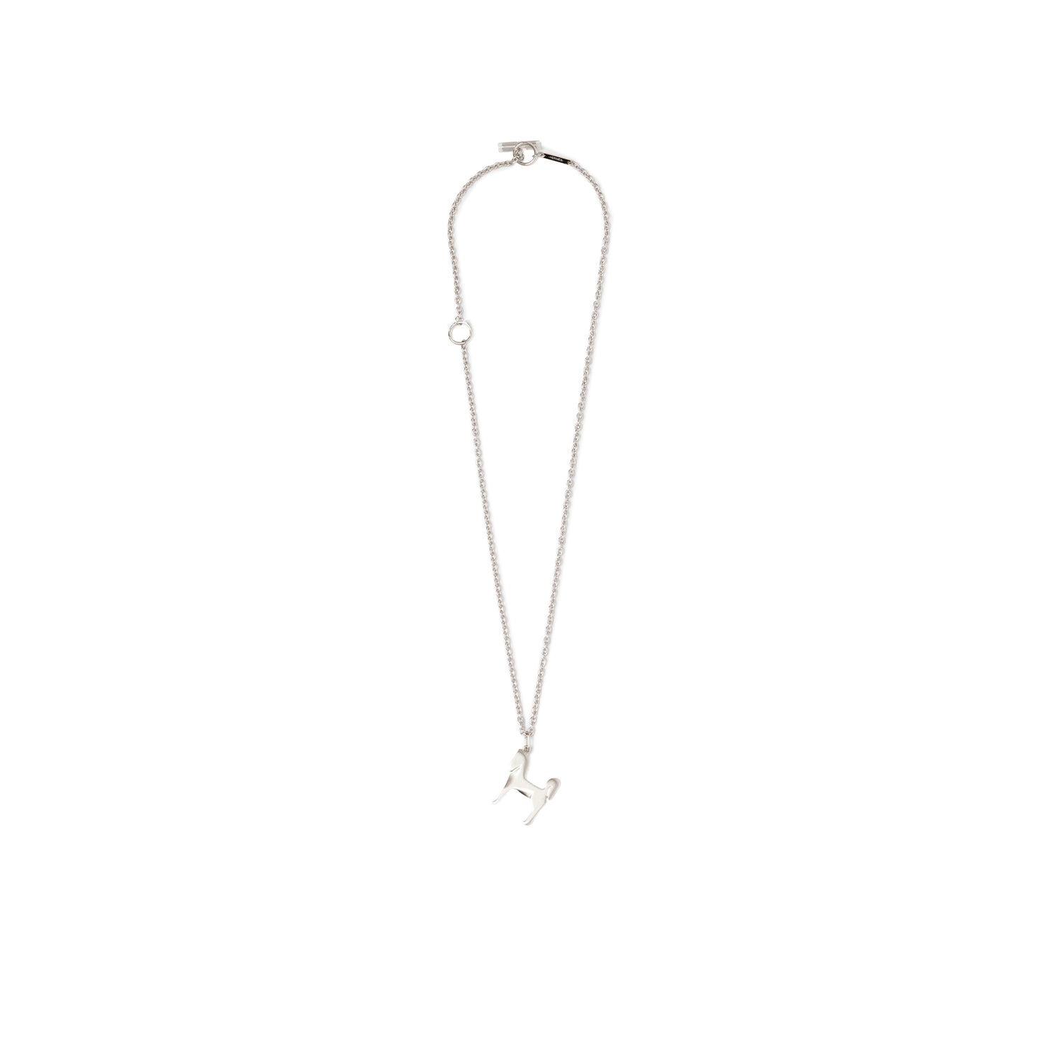 Front view of Hermès Panache Necklace Brushed Palladium featuring a delicate chain and H pendant detail