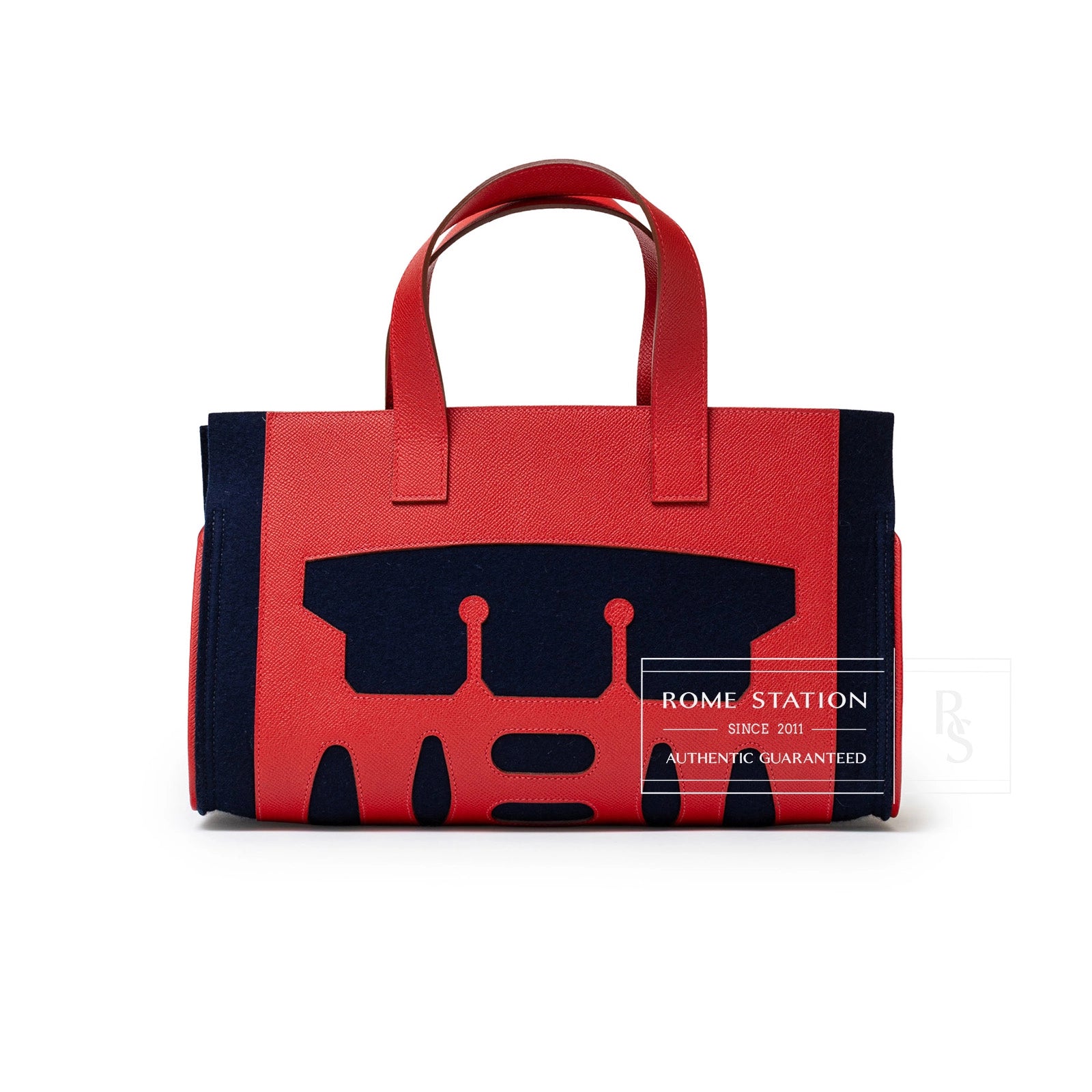 Hermès Petit H Decoupe Basse PM Skeleton Tote Rouge/Navy Epsom/Felt - Front