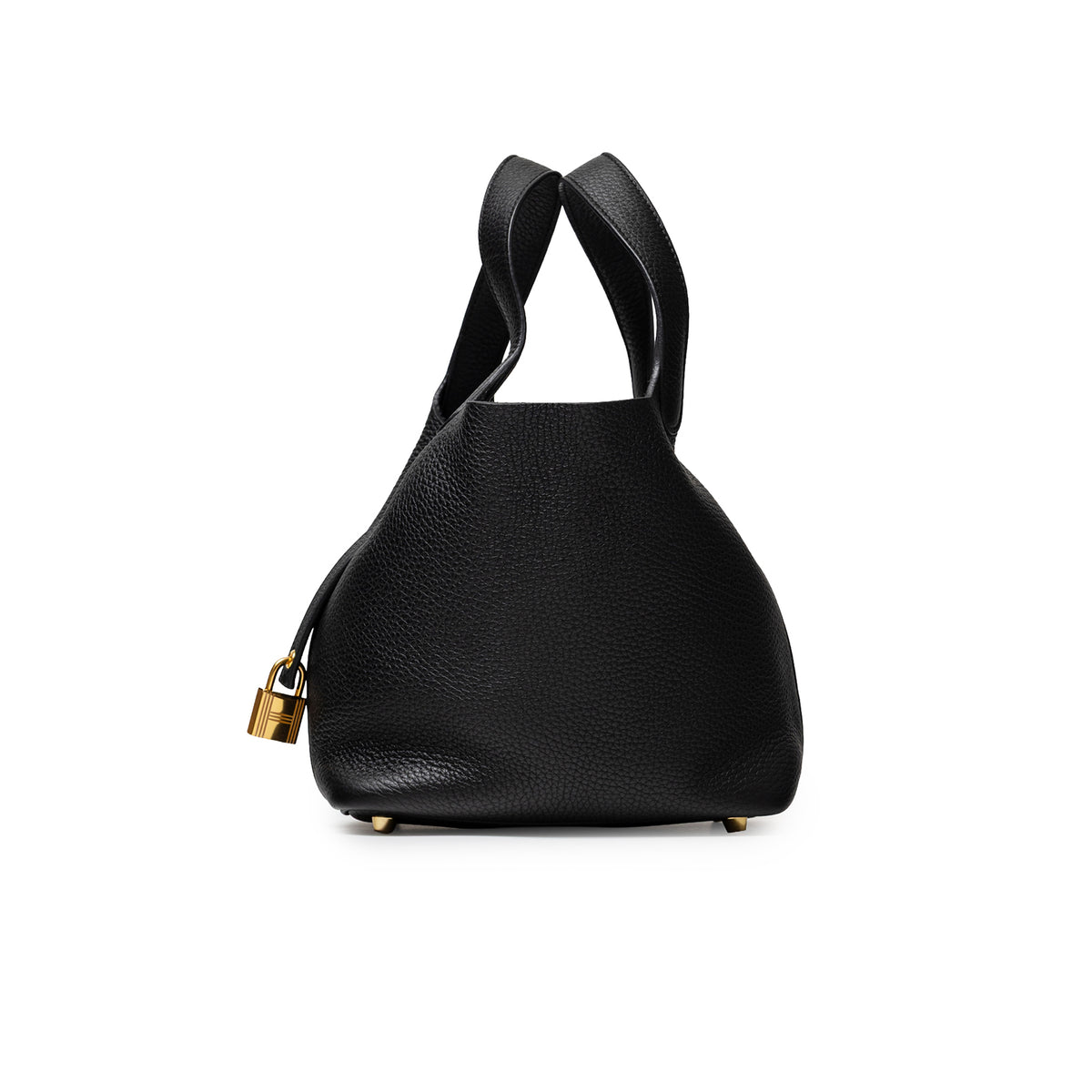 Hermès Picotin 18 Black Clemence Gold Hardware side view with handles and padlock