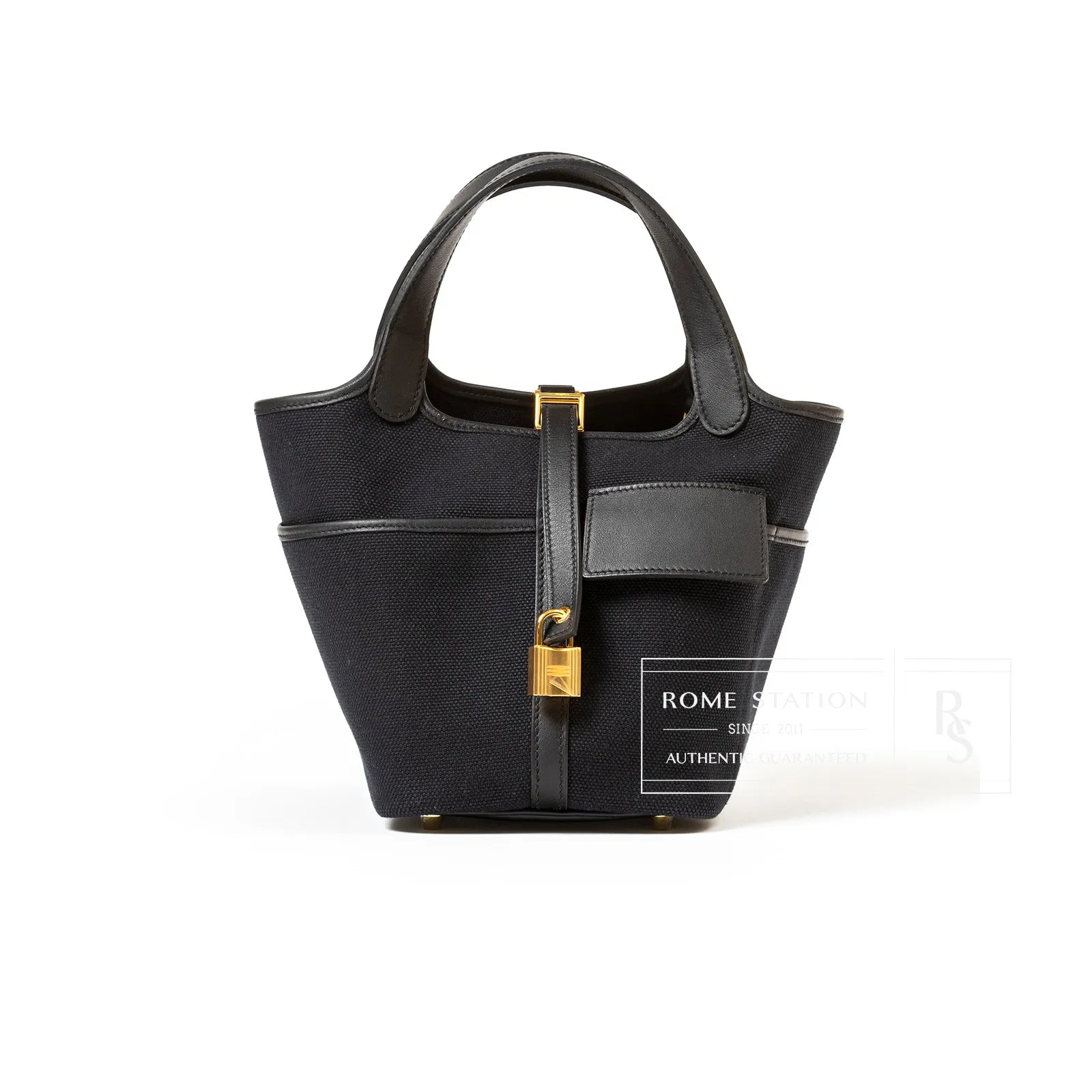Hermès Picotin Cargo 18 Black Swift and Geoland Toile Canvas Gold Hardware