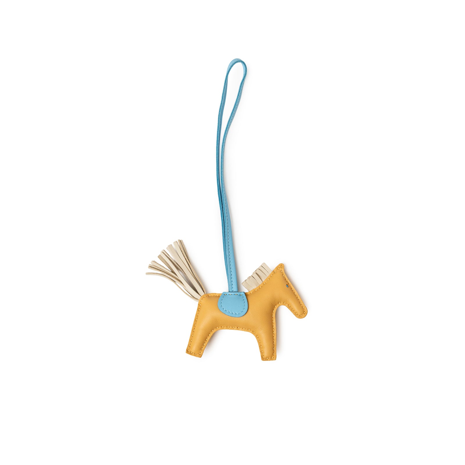 Hermès Rodeo PM Paille Craie Celeste Milo Lambskin horse-shaped leather charm with blue strap and cream details