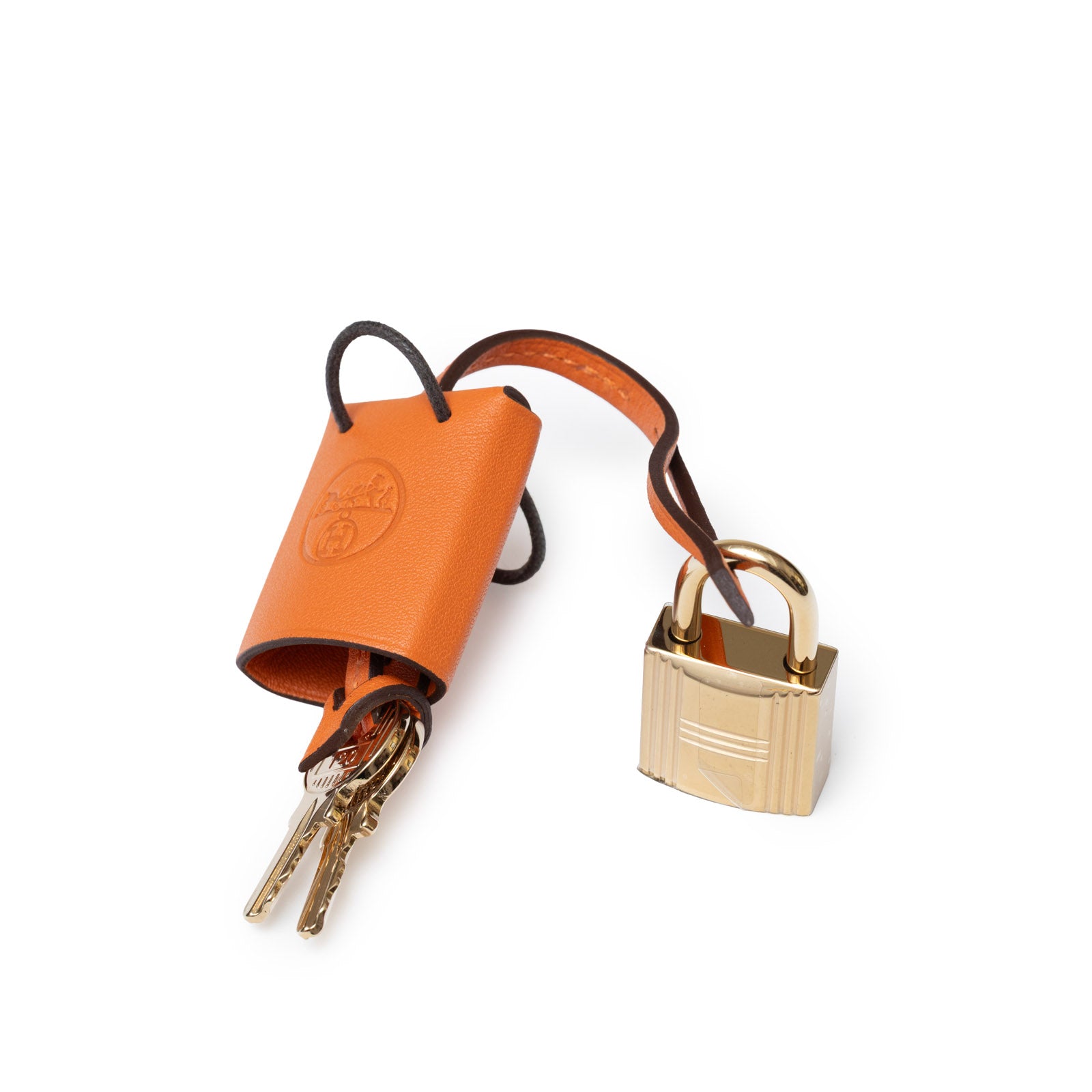 Close-up of Hermès Sac Faubourg Birkin 20 "Rainy Days" Gris Misty Matte Alligator Permabrass Hardware lock and key holder detail