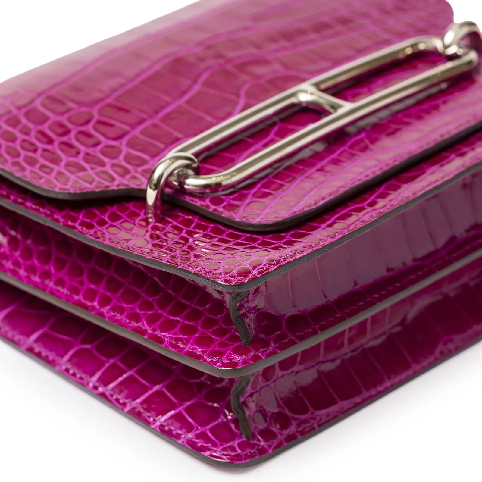 Hermès Sac Mini Roulis Rose Sheherazade Shiny Alligator Palladium Hardware