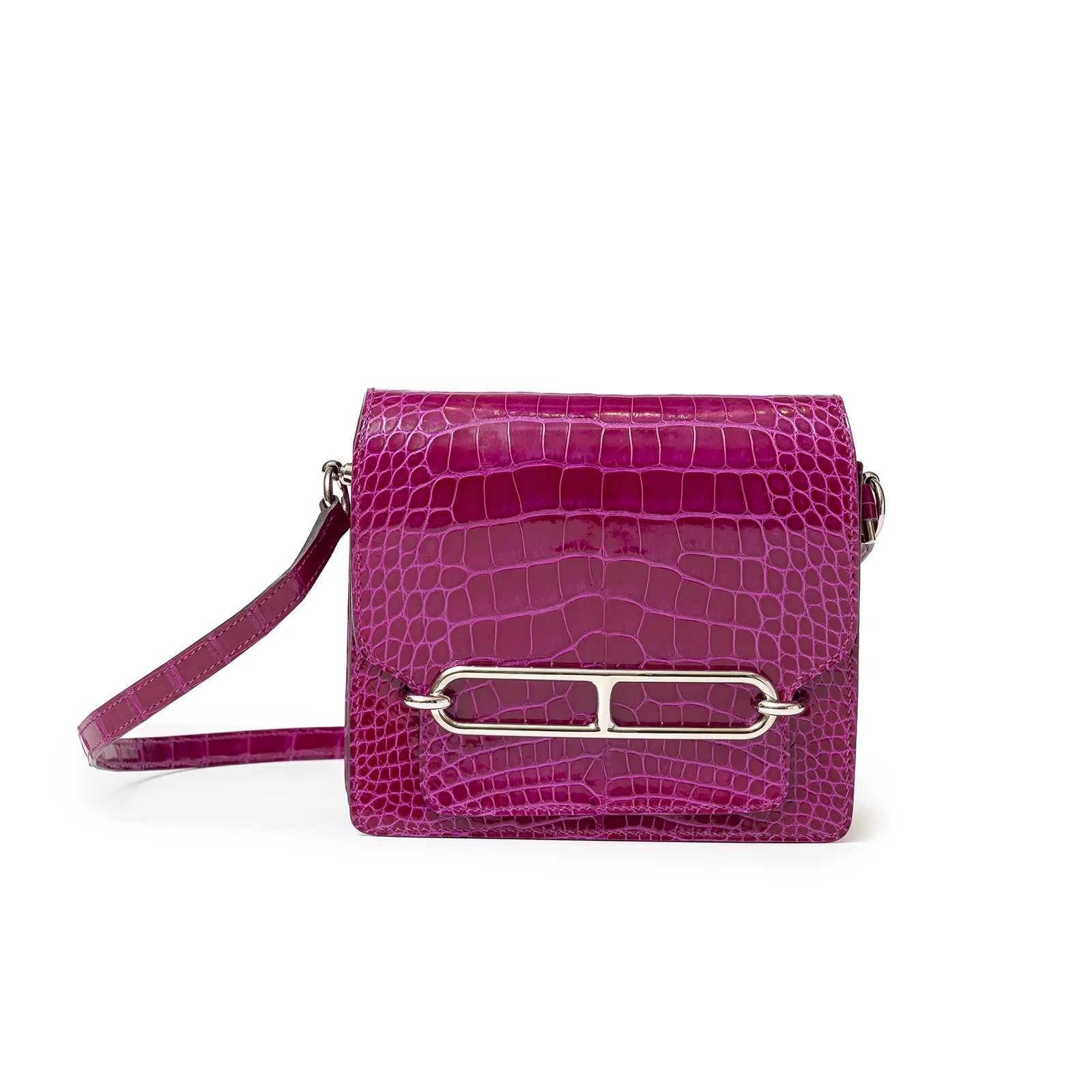 Hermès Sac Mini Roulis Rose Sheherazade Shiny Alligator Palladium Hardware