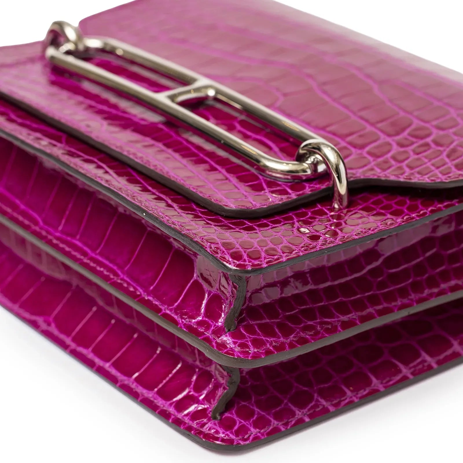 Hermès Sac Mini Roulis Rose Sheherazade Shiny Alligator Palladium Hardware