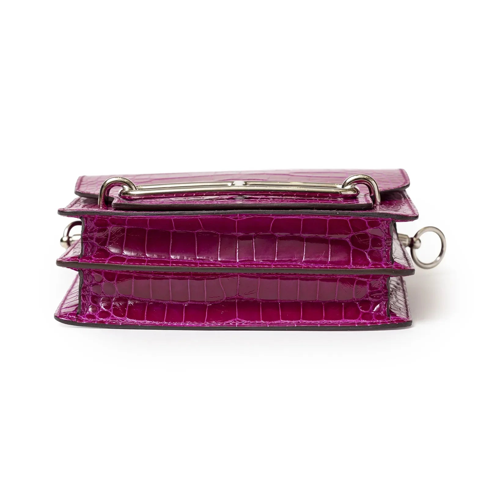 Hermès Sac Mini Roulis Rose Sheherazade Shiny Alligator Palladium Hardware