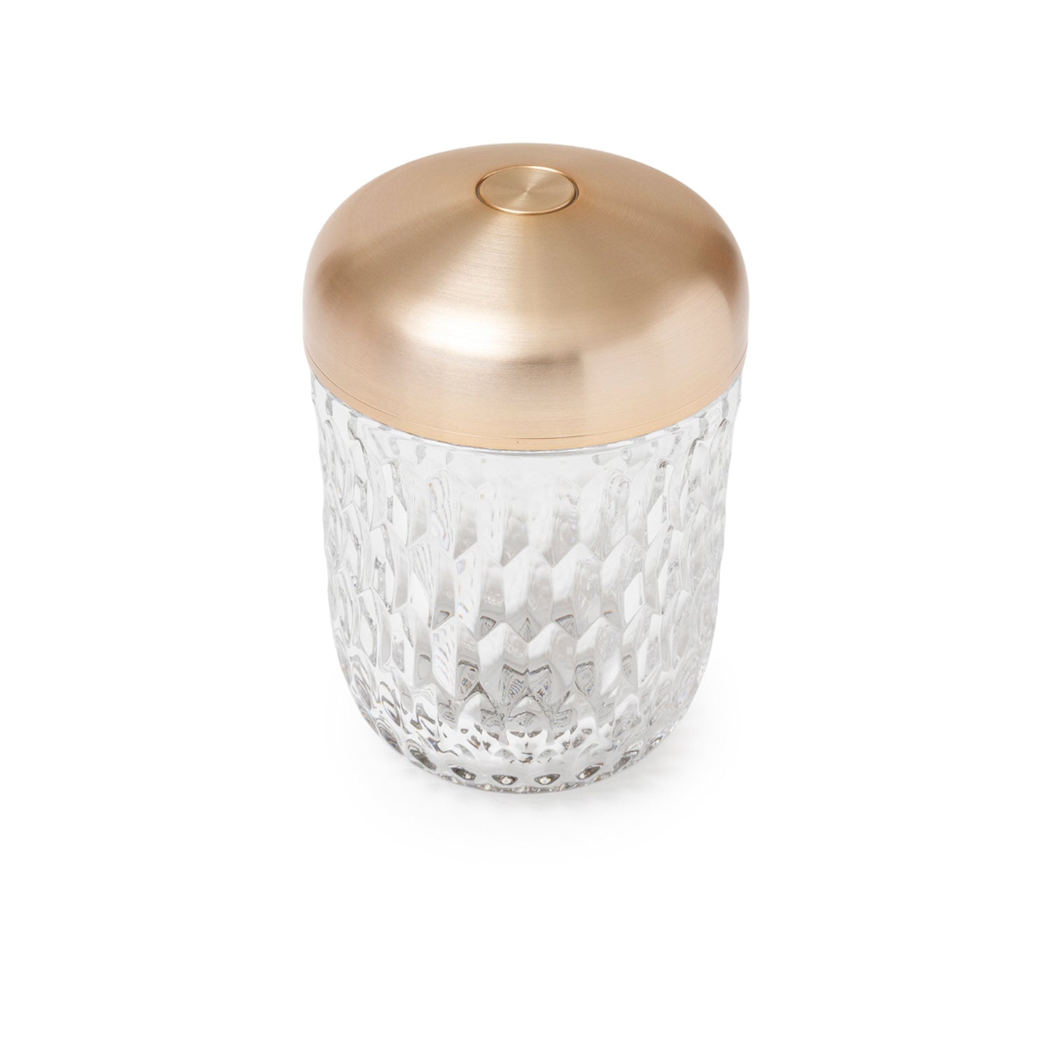 Top-down view of Hermès Saint Louis Folia Mini Portable Lamp Baladeuse Clear Brushed Gold with textured base