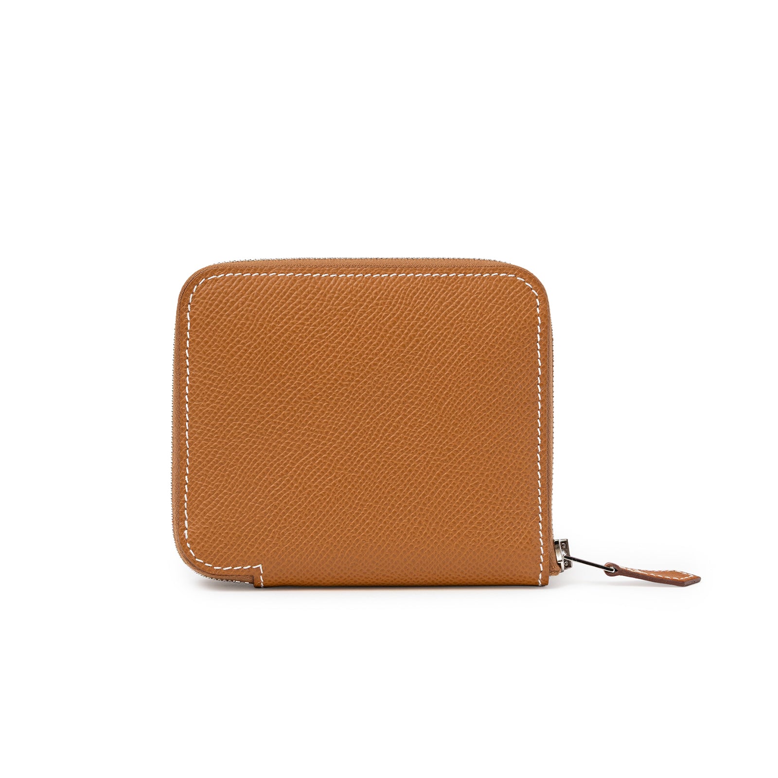 Back view of Hermès Silk'In Compact Wallet Gold Cassis Vert Fizz Epsom Palladium Hardware with zipper closed