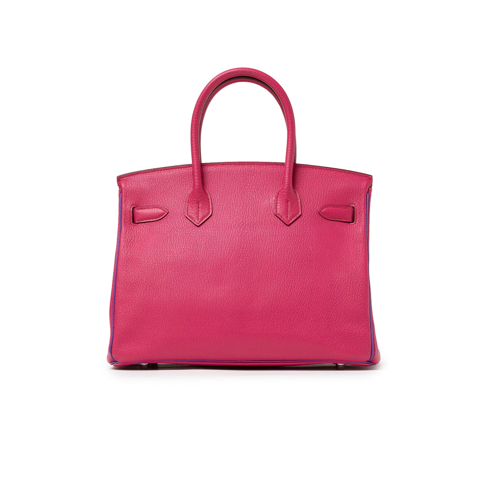 Front view of Hermès Special Order HSS Horseshoe Birkin 30 Rose Shocking Parme Chevre Mysore Palladium Hardware in vibrant pink leather