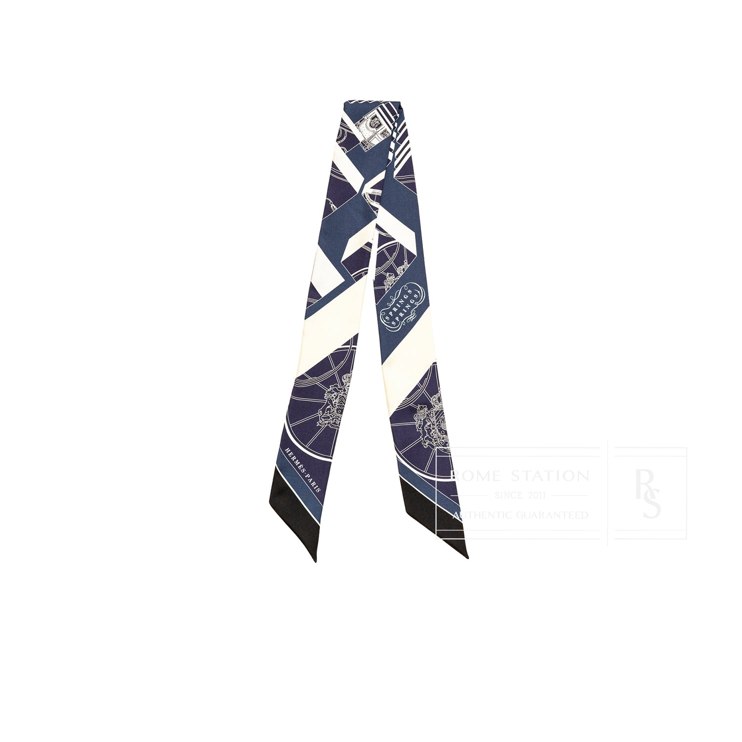 Hermès Twilly Springs Springs Marine Cream Petrole showing nautical design in cream, navy, and marine blue tones