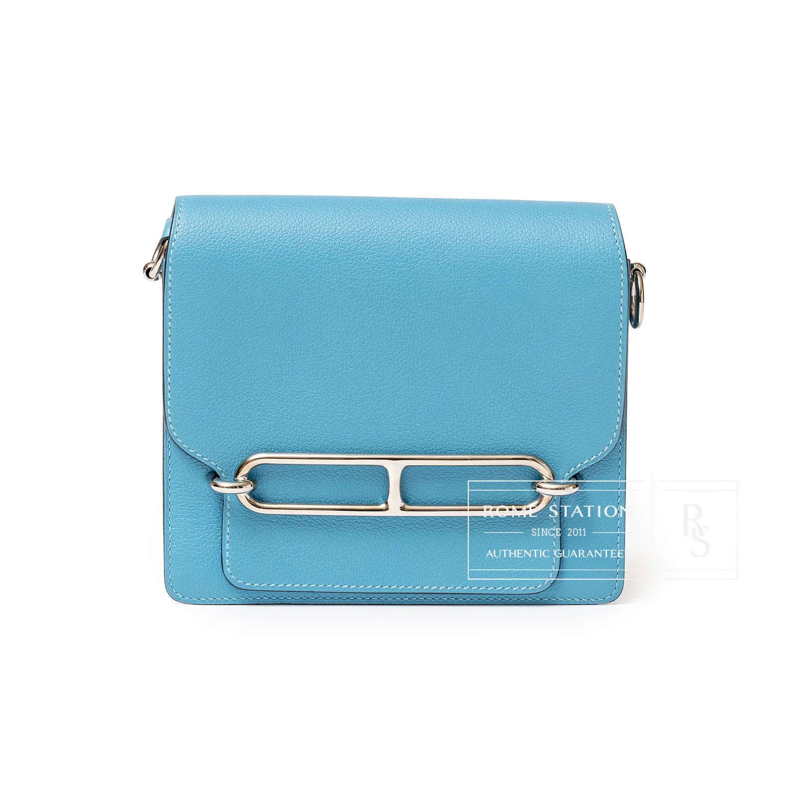 爱马仕 Mini Sac Roulis Blue Evercolor Palladium Hardware
