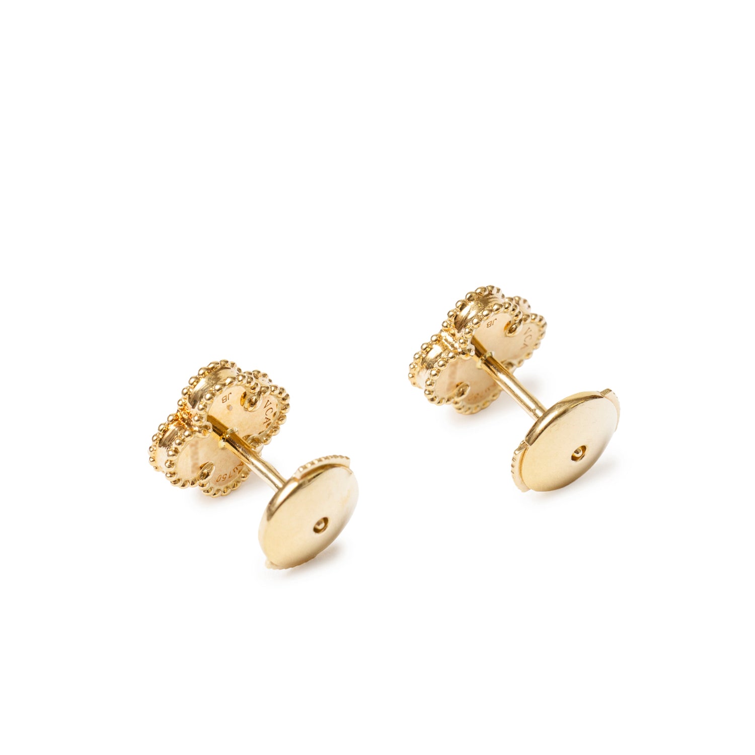 Back view of Van Cleef & Arpels Sweet Alhambra Earstuds 18K Yellow Gold Mother-of-pearl showing intricate design
