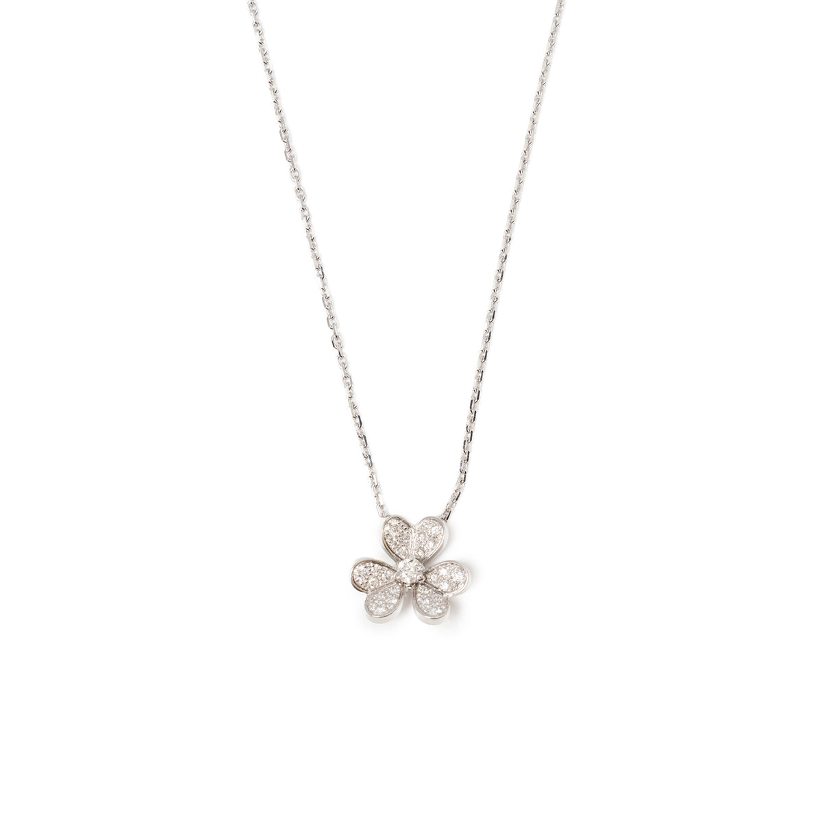 Front view of Van Cleef & Arpels Sweet Frivole Pendant Mini Model Diamond 18K White Gold necklace