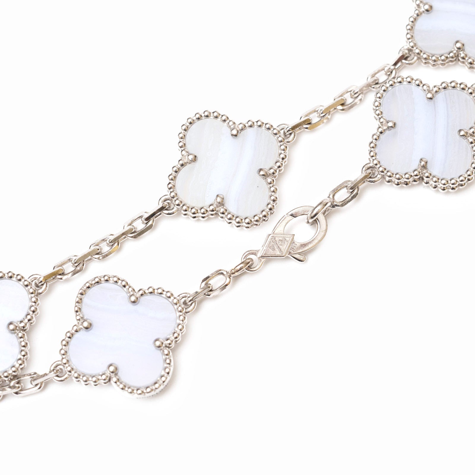 Van Cleef & Arpels Vintage Alhambra 5 Motifs Bracelet Chalcedony 18K White Gold