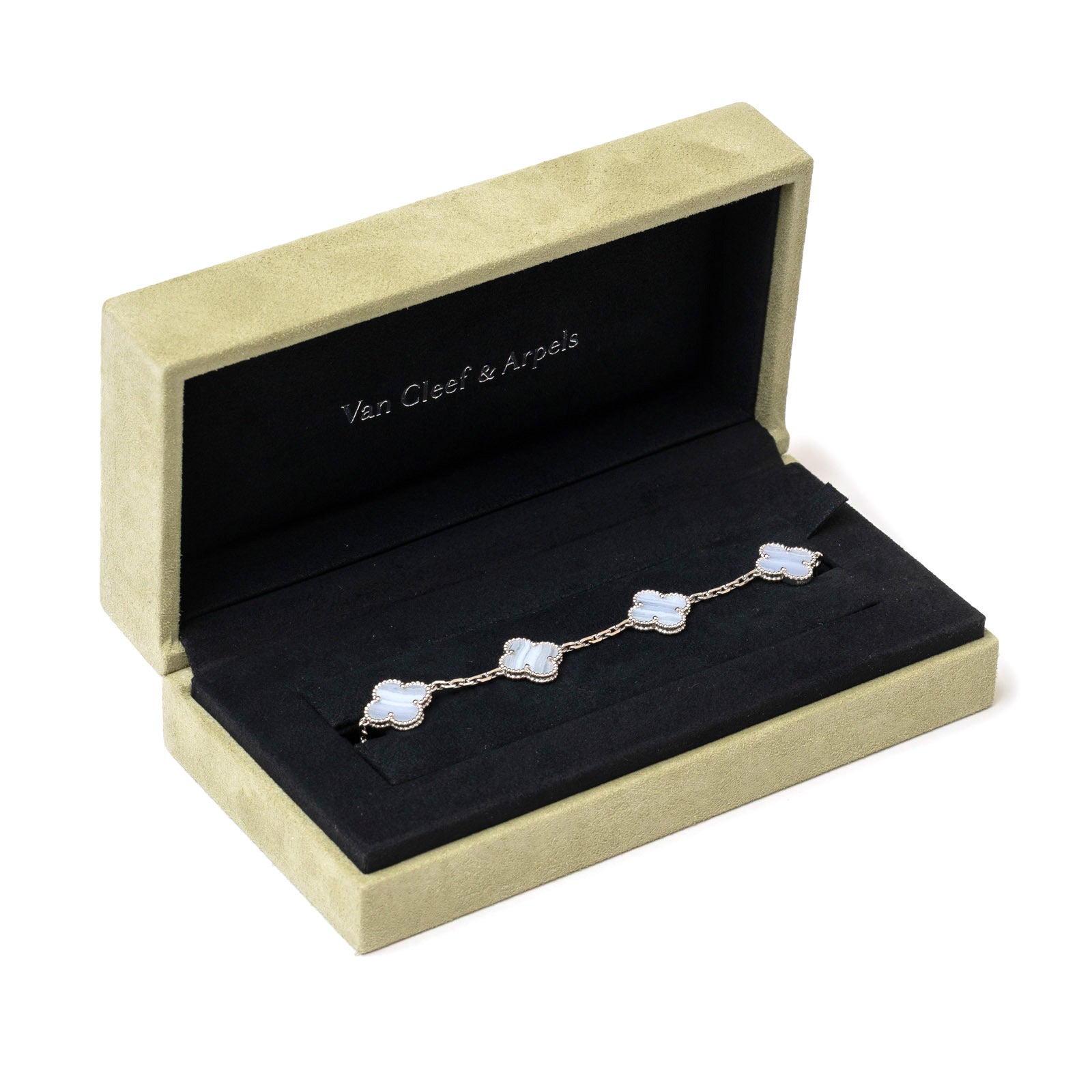 Van Cleef & Arpels Vintage Alhambra 5 Motifs Bracelet Chalcedony 18K White Gold
